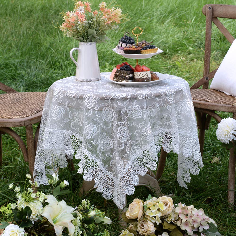 ARTABLE Rectangle Small Table Cloth Lace Macrame Vintage Tablecloth Shabby Chic Embroidered Oblong Table Cover for Wedding Banquet Holiday Long Dinner Tables (Offwhite, 43"x43")