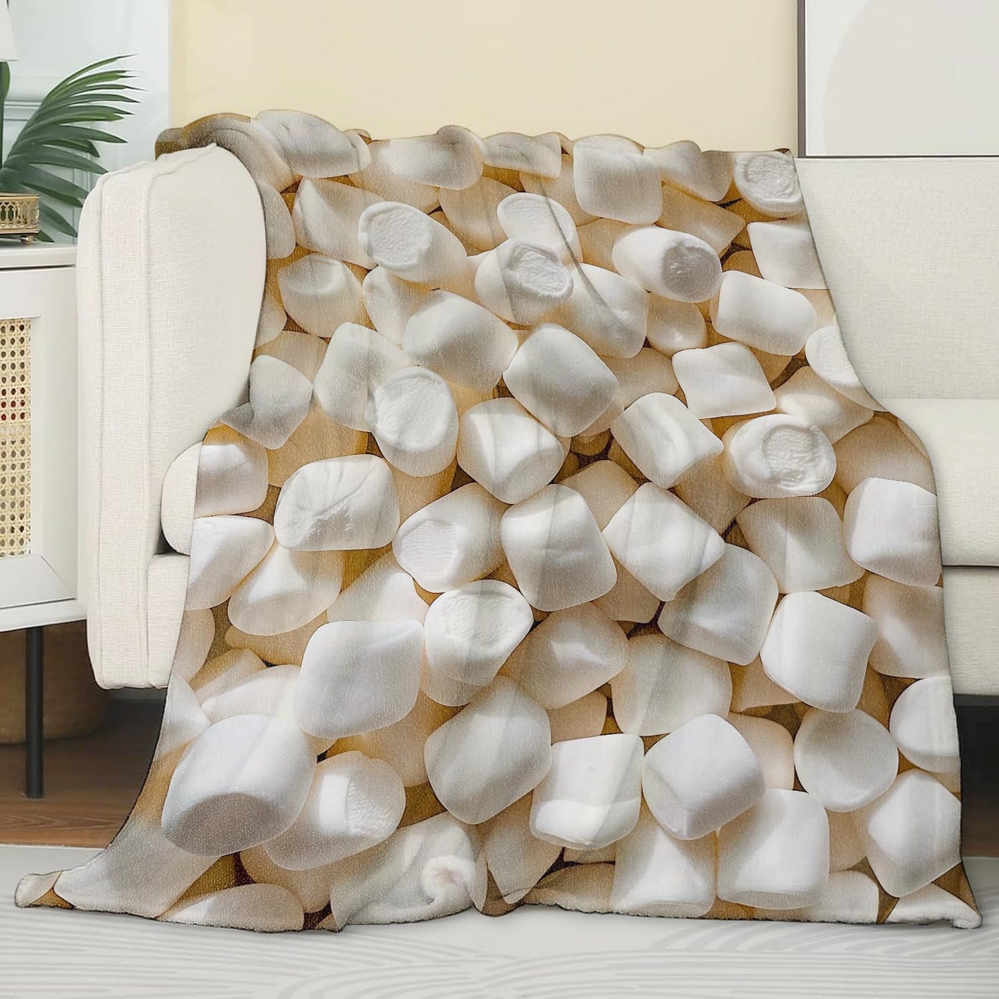Zeleda Marshmallow Blanket,Gifts for Sweet Lovers,Lightweight Flannel Throw Blankets,Realistic White Dessert Throws Home Decor,for Couch Living Room Office,60x50inch