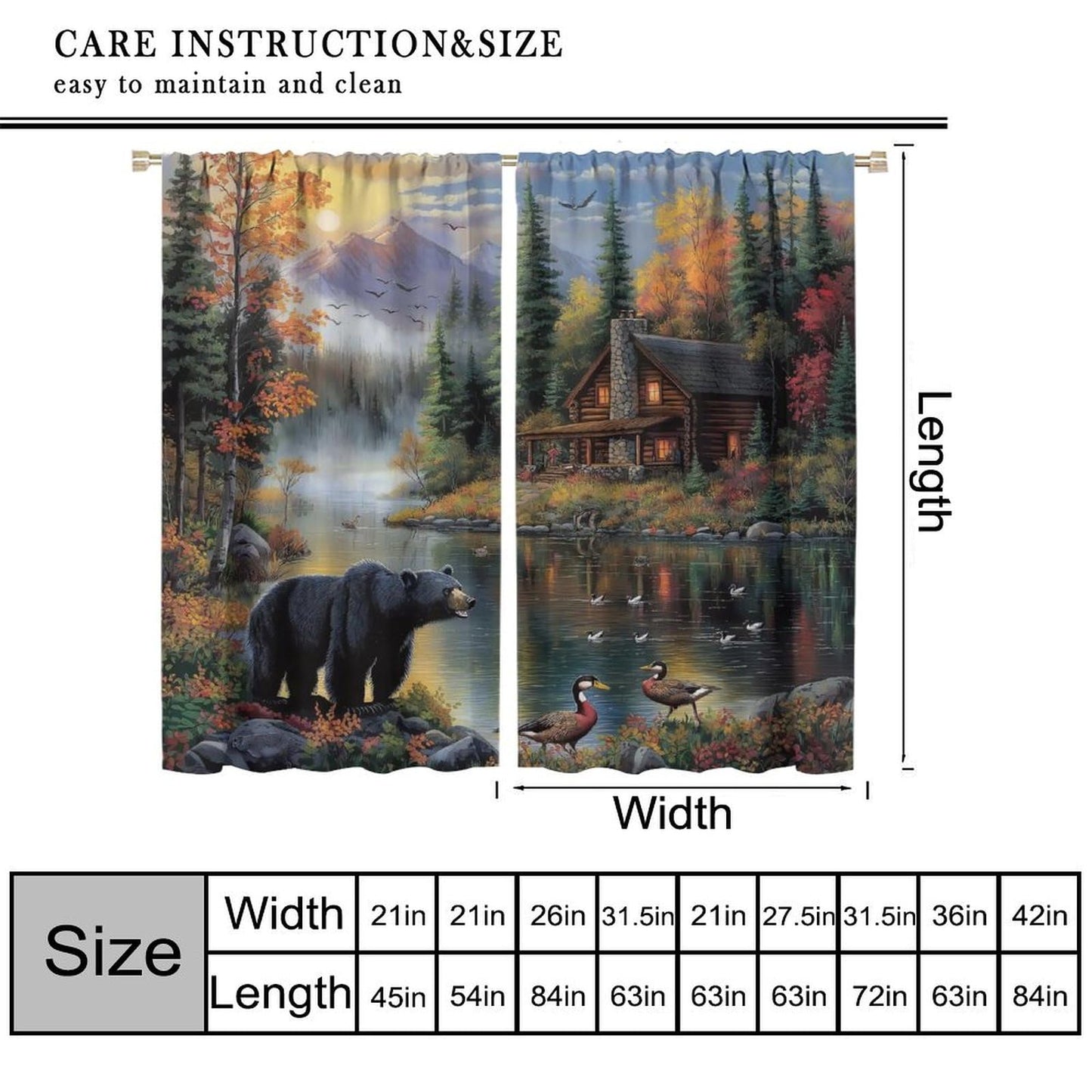 LOMADIA Rustic Bear Blackout Curtains, Retro Forest Animal Lake Wildlife Pattern Drapes, Country Cabin Farmhouse Window Treatments Curtain for Kitchen Bedroom Living Room Home Decor 42" W x 45" L