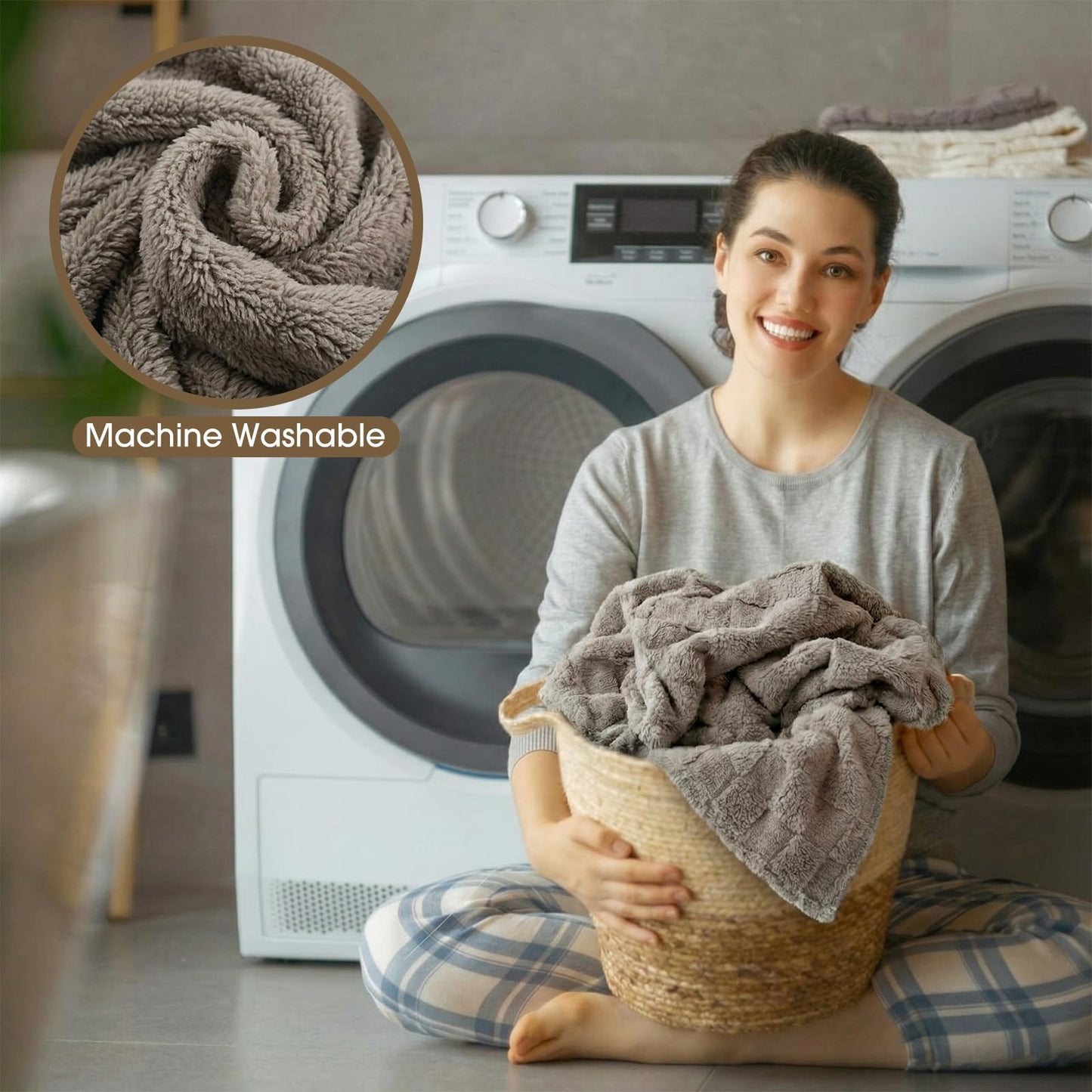 Buryeah 6 Pack Fleece Throw Blankets Bulk, 50 x 60 Inches Soft 3D Checkered Flannel Blankets Warm Sleepover for Couch Sofa Bed (Neutral Colors)