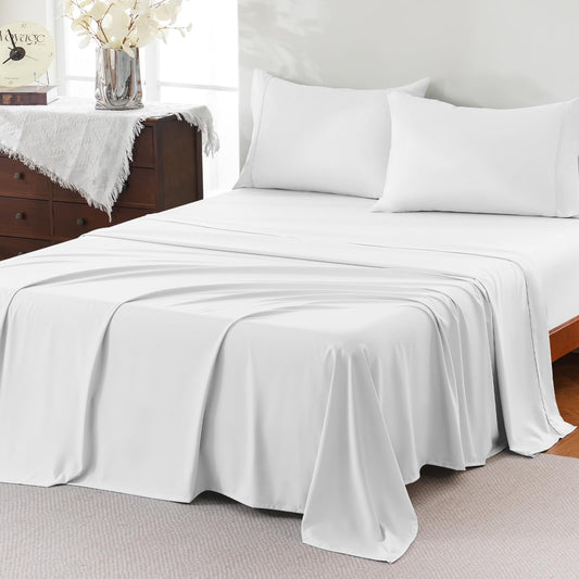 ChicView Full Sheet Set,4 Pieces Hotel Luxury Breathable Soft Microfiber Bedsheets, Anti Pilling Deep Pockets Easy Care Bed Sheets, White