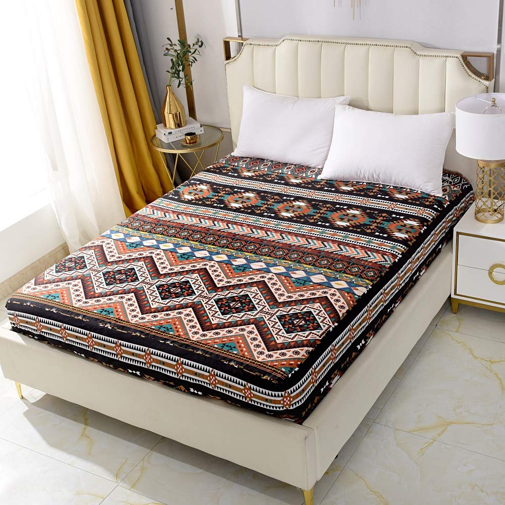 Bedding Fitted Sheet with Deep Pocket,Bohemian Printed Soft Fabric Bed Bottom Sheets (Brown(Boho), Twin)