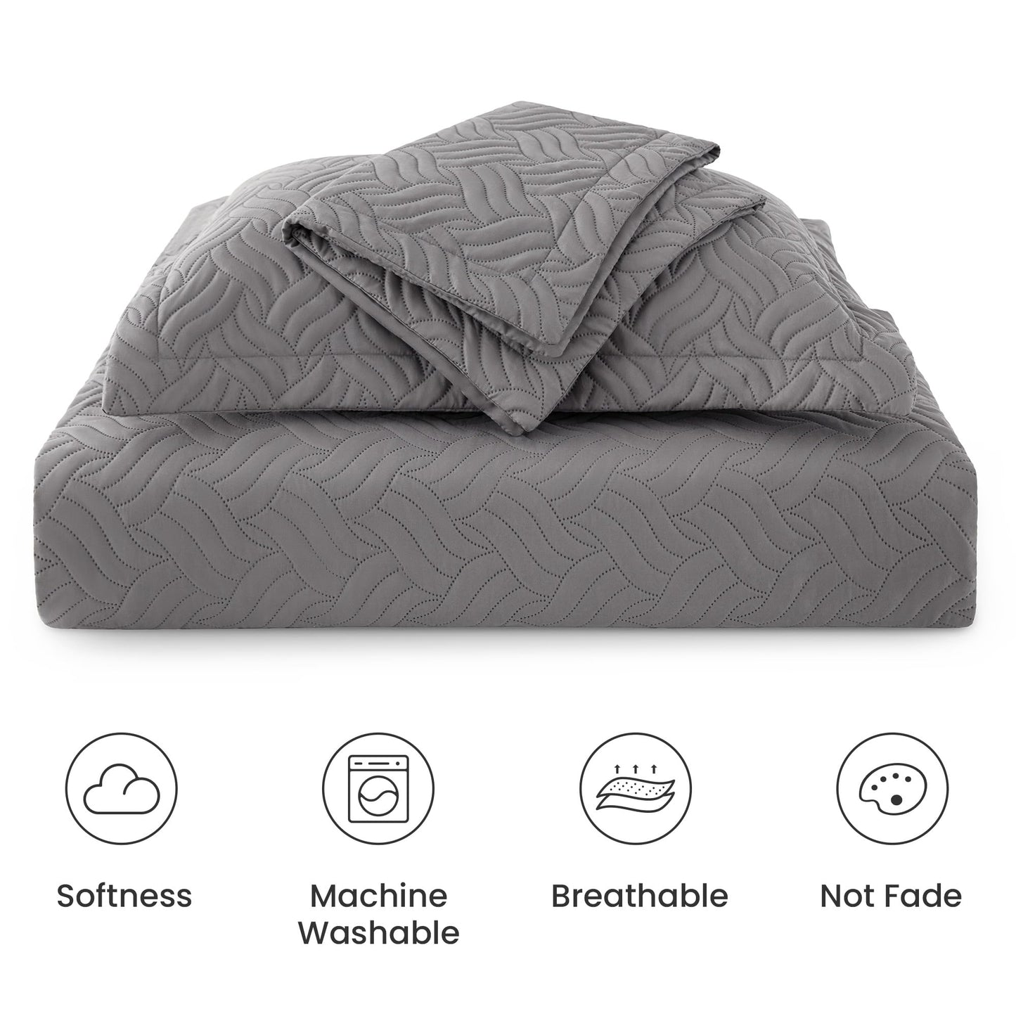 Love's cabin California King Size Quilt Bedding Set Grey Bedspread - Cal King Summer Lightweight Bedspread Comforter - Wave Pattern Coverlet for All Season - 3 Pieces (1 Quilt, 2 Pillow Shams)