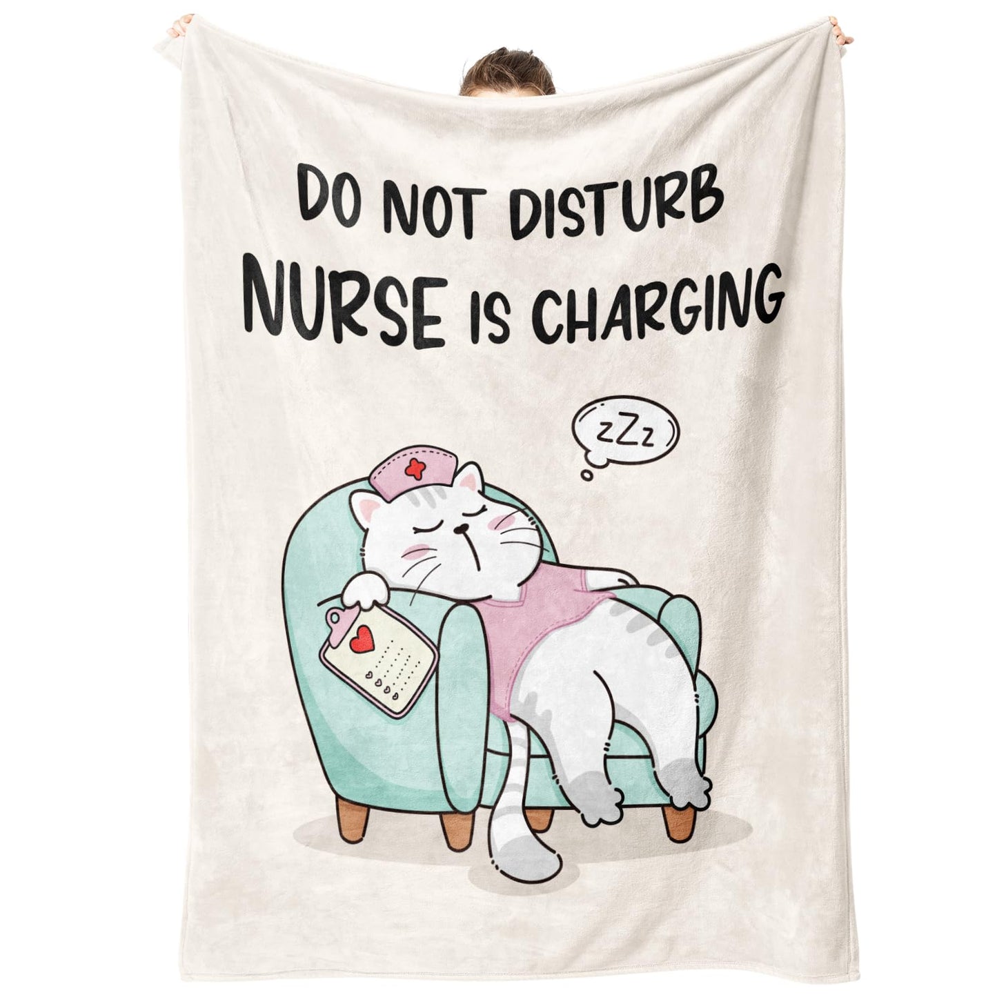 GiltGlimmer Funny Nurse Gifts for Women, Nurse is Charging Blanket, LPN RN Birthday Appreciation Gift for Nurses Practitioner, Nursing Student Graduation Gift for Nurses Week/Day 60" x 50", Off White
