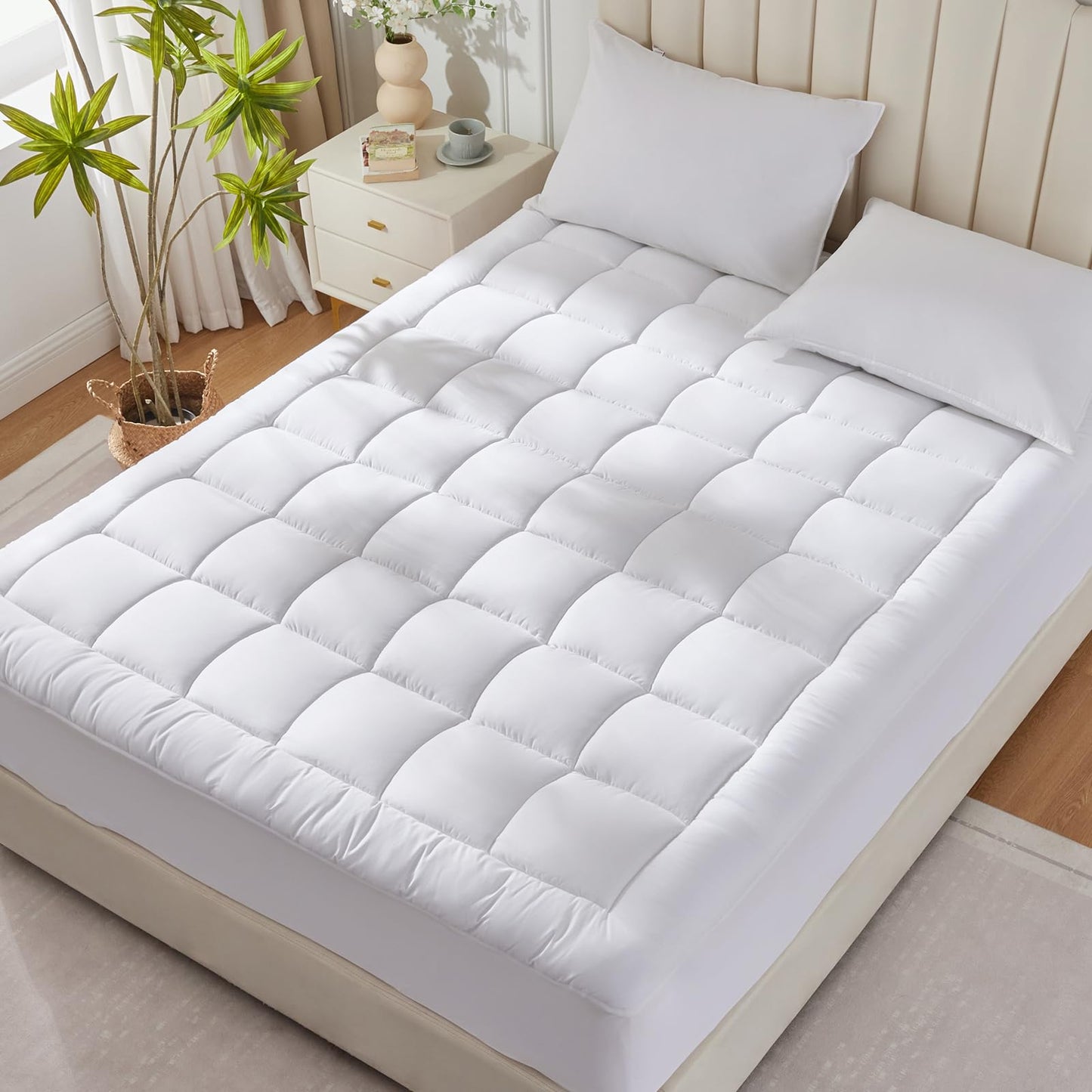 CozyLux Twin Extra Long Size Mattress Pad Pillow Top Cotton Cooling Twin XL Mattress Topper 8-21" Deep Pocket Mattress Cover Quilted Fitted Cooling 450GSM Mattress Protector (39x80 inch,White)