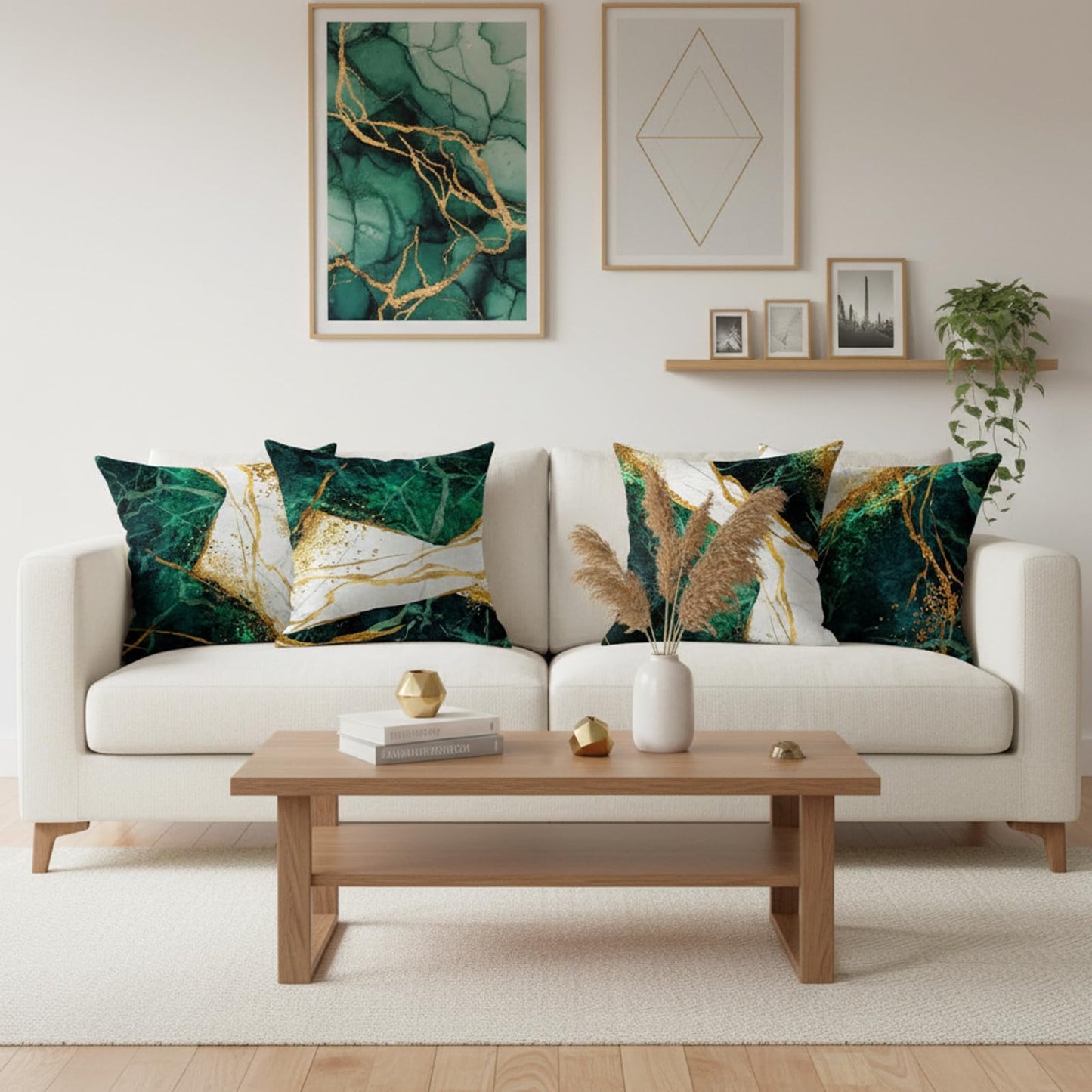 LDJRSY Green Gold Gray Decorative Throw Pillow Covers Set of 4