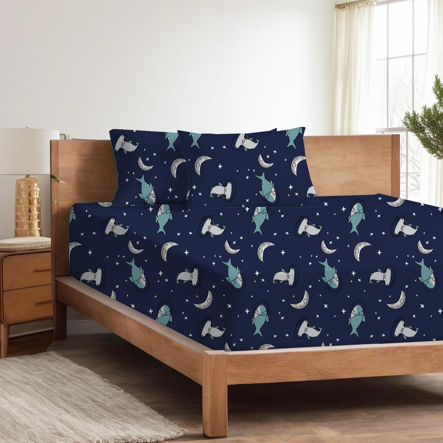 KRISHNA 4 Piece Printed Sheets Set, Hotel Luxury Brushed Microfiber, Soft & Breathable, 12" Deep Pocket Fitted Sheet, Twin Size Sheet Set, Planet Spaceship