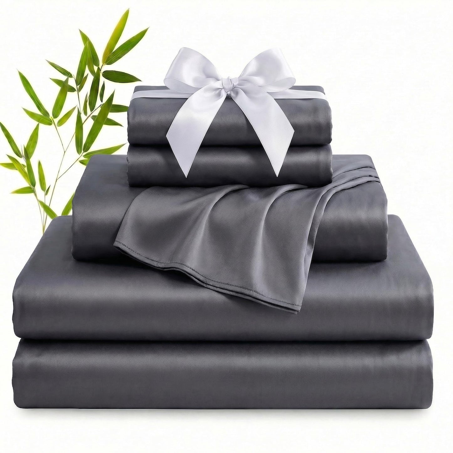 YIYEA 100% Viscose Derived from Bamboo Sheets, 600 Thread Count Cooling Bed Sheet Set for Hot Sleepers, Silky Soft, Breathable, 16" Deep Pocket, 4PC, King, Dark Gray