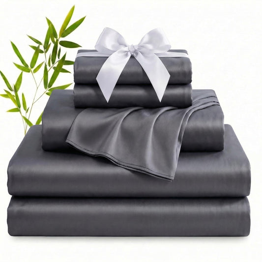 YIYEA 100% Viscose Derived from Bamboo Sheets, 600 Thread Count Cooling Bed Sheet Set for Hot Sleepers, Silky Soft, Breathable, 16" Deep Pocket, 4PC, King, Dark Gray