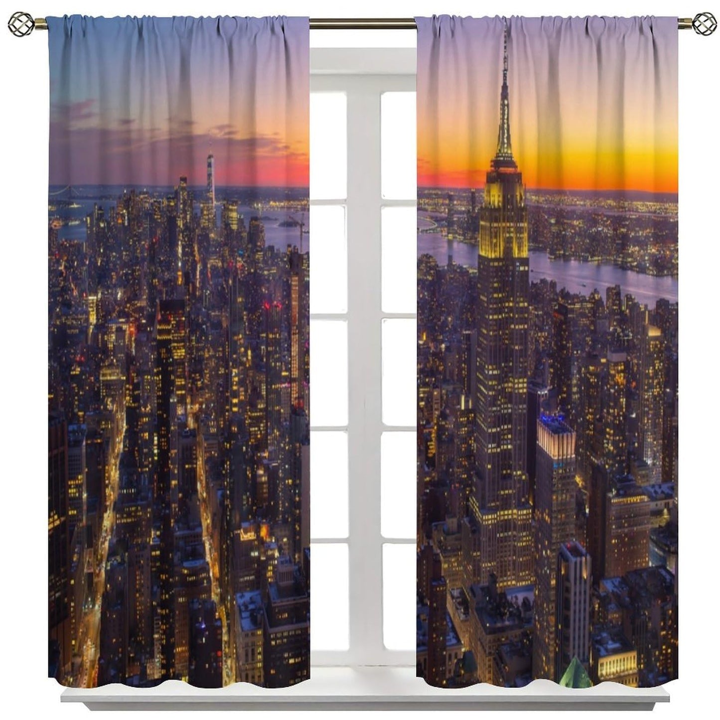 JADERYS Cityscape Blackout Curtains New York City Skyline Sunset Scenery Art Print for Bedroom Living Room Kitchen Rod Pocket Decoration Window Drapes 2 Panels W21xL45in