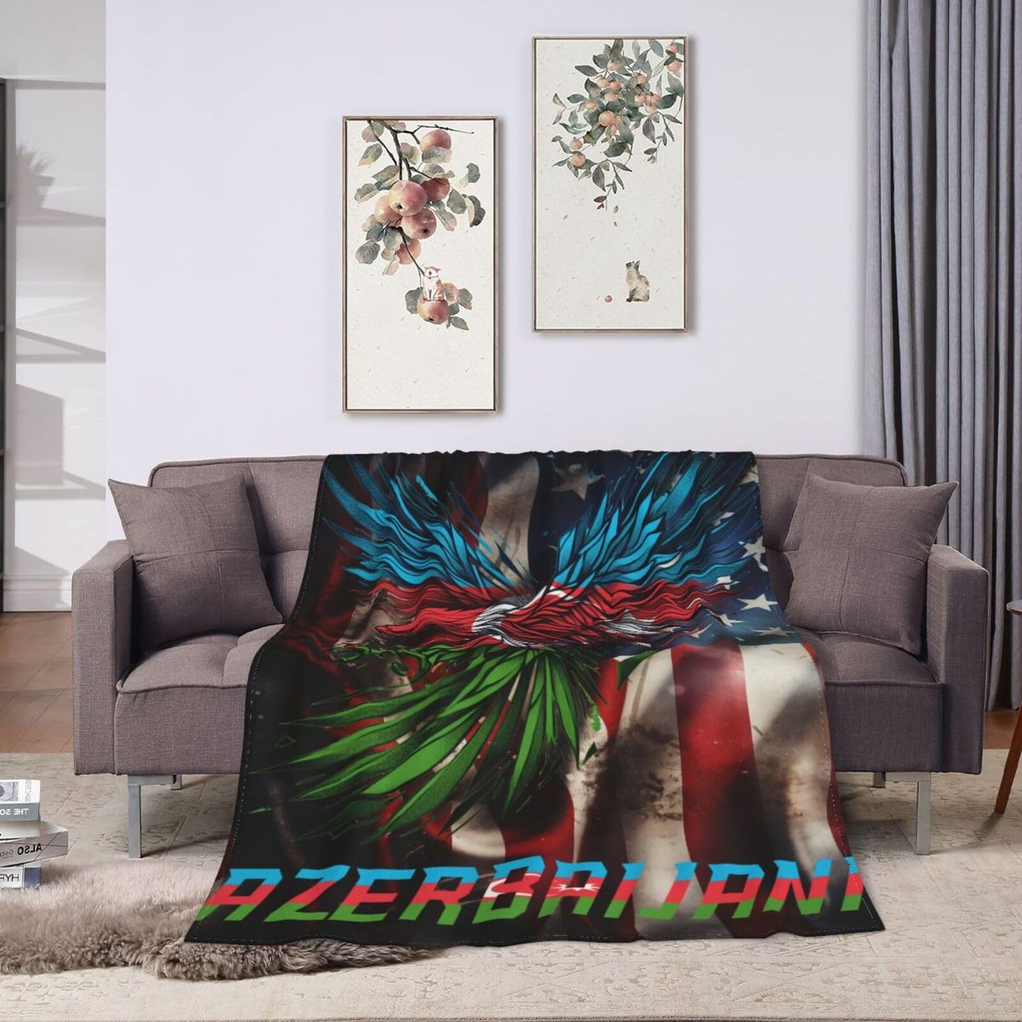 Azerbaijani Flag Throw Blanket Super Soft Anti-Pilling Flannel Lightweight Blanket Gifts for for Couch/Chair/Sofa/Bed/Dorm/Bedroom/Office/Home 80"X60"
