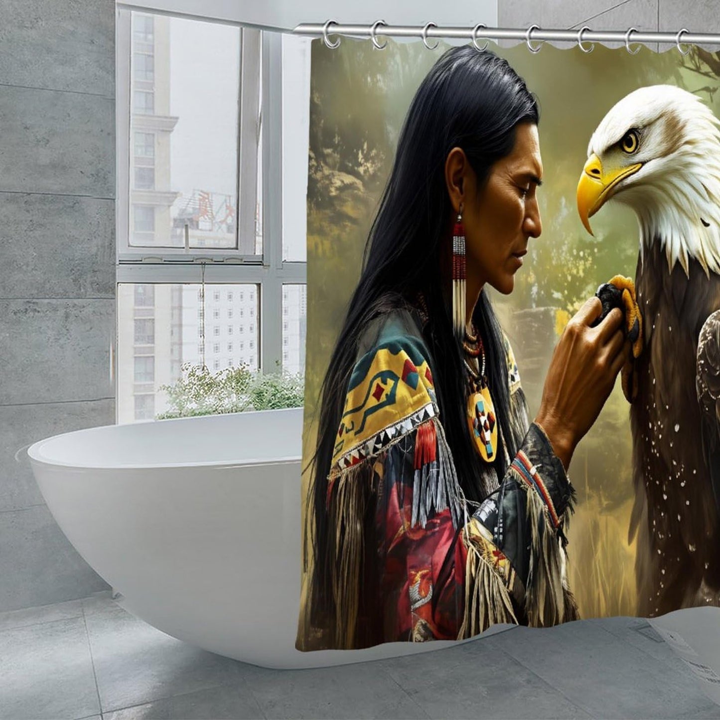DGOGNFDNG Native American for Man and Eagle Shower Curtain 71x71 Inches Waterproof and Bright Fabric Shower Curtains Bathroom Toilet Accessories Decor
