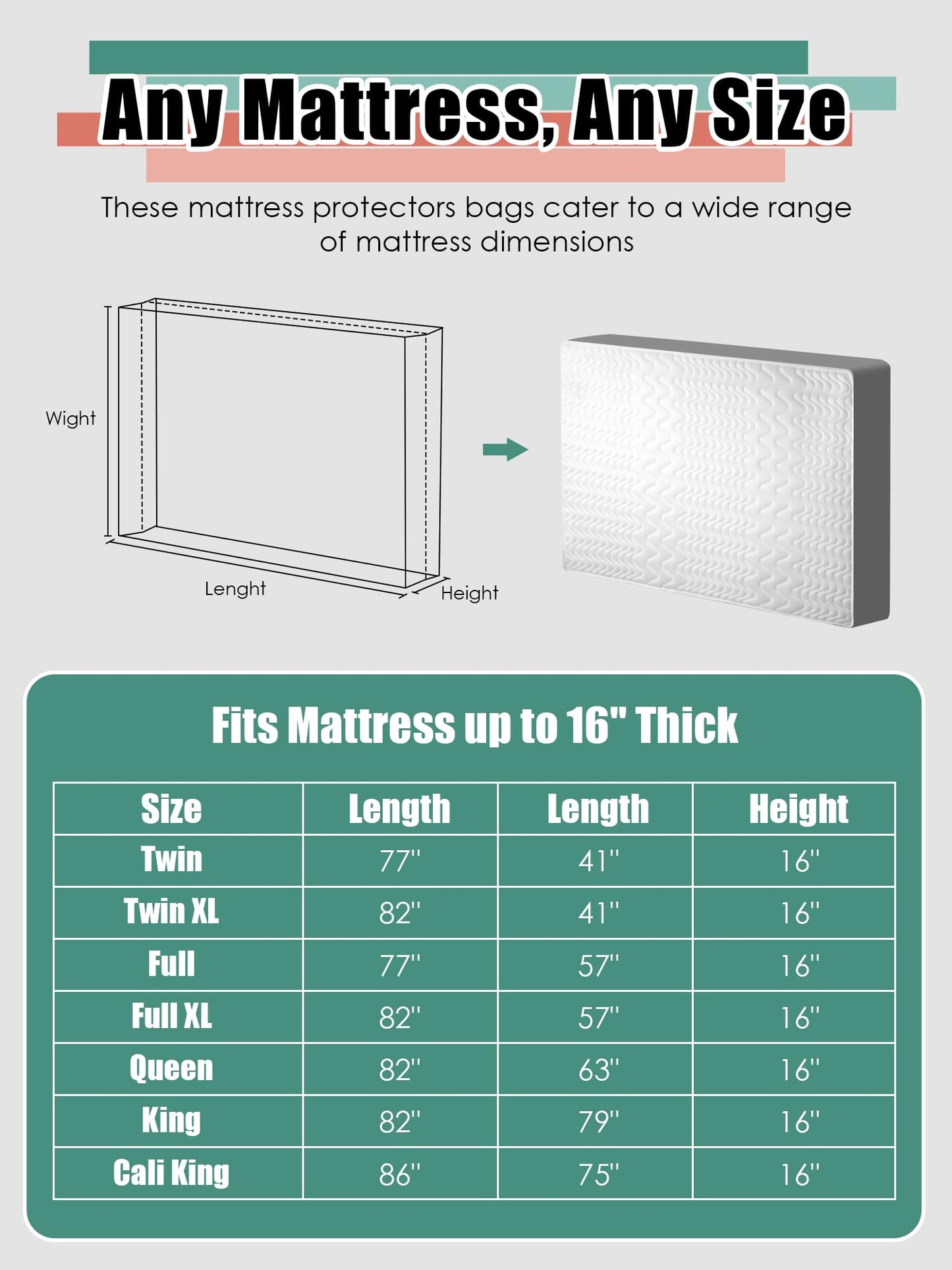 WTREE Double Shield Mattress Bag for Moving and Storage, 8 Reinforced Handles Mattress Cover with Internal Clear Mattress Protector, 170GSM Heavy Duty Tarp Mattress Mover Tool, Queen