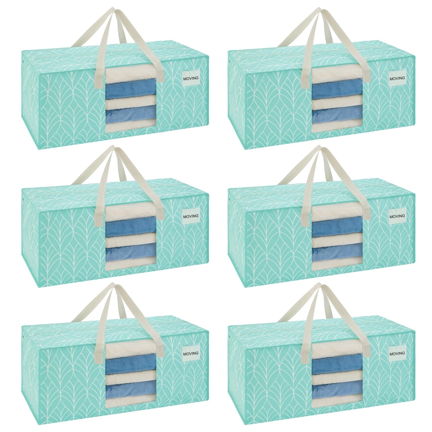 VENO 6 Pack Heavy Duty Moving Bags, Packing Bags with Clear Window, Alternative to Moving Boxes, Storage Bins for Clothes, Blankets, Comforters, College Dorm Essentials (Evergreen, 6 Pack)