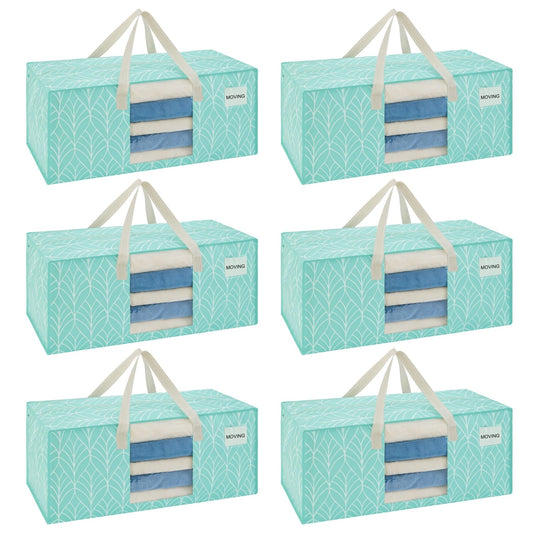 VENO 6 Pack Heavy Duty Moving Bags, Packing Bags with Clear Window, Alternative to Moving Boxes, Storage Bins for Clothes, Blankets, Comforters, College Dorm Essentials (Evergreen, 6 Pack)
