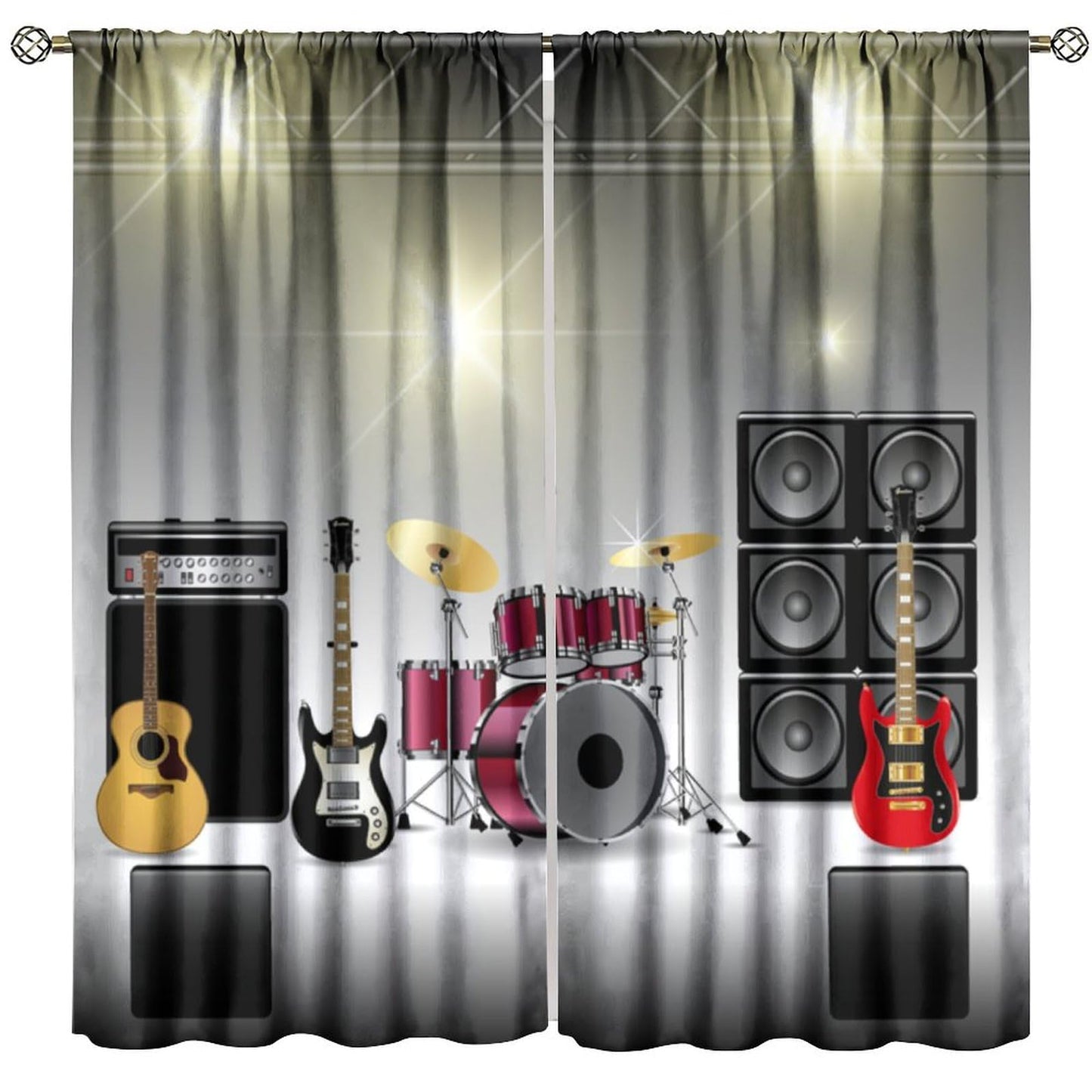 FAOTELY Rock Music Curtains Teens Boys Electronic Musical Instrument Curtain Guitar Drum Speaker Blackout Window Drapes for Bedroom Living Room Kitchen Cafe Decor （W21xL45 Inch） x2 Decor