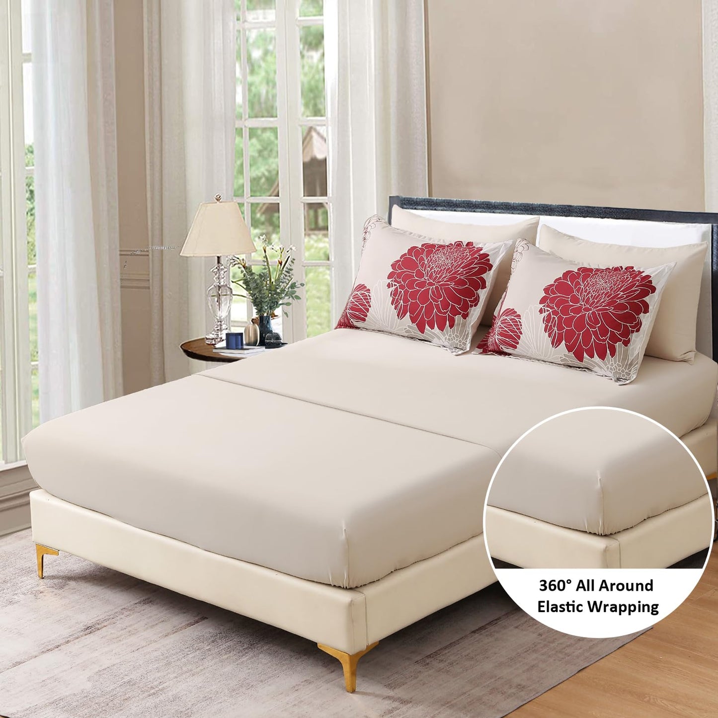 Yiran 7 Pieces Queen Comforter Set Red Floral Bed in a Bag Soft Microfiber Bedding Set 90"×90"(1 Comforter 1 Flat Sheet 1 Fitted Sheet 2 Pillowshams 2 Pillowcases)