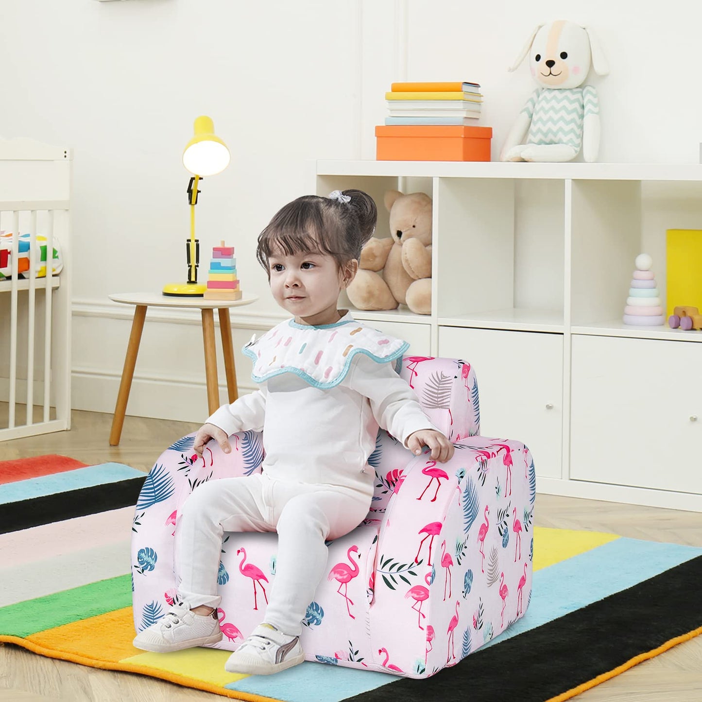 HONEY JOY Kids Sofa, 3-in-1 Convertible Children Folding Sofa & Comfy Flip Open Lounger Chair for Play, Foam Toddler Couch Fold Out, Gift for Boys Girls (Pink)
