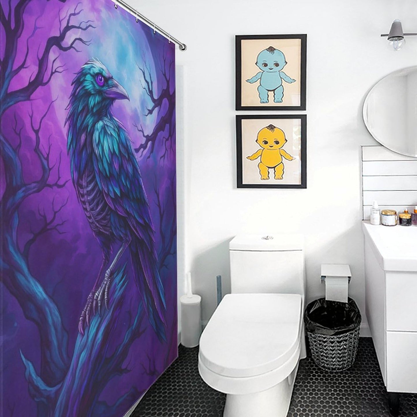 DUMIERTKL Mystic Raven Perched Shower Curtain,Funny Bathroom Decor Waterproof Fabric with Hooks 64x70 in