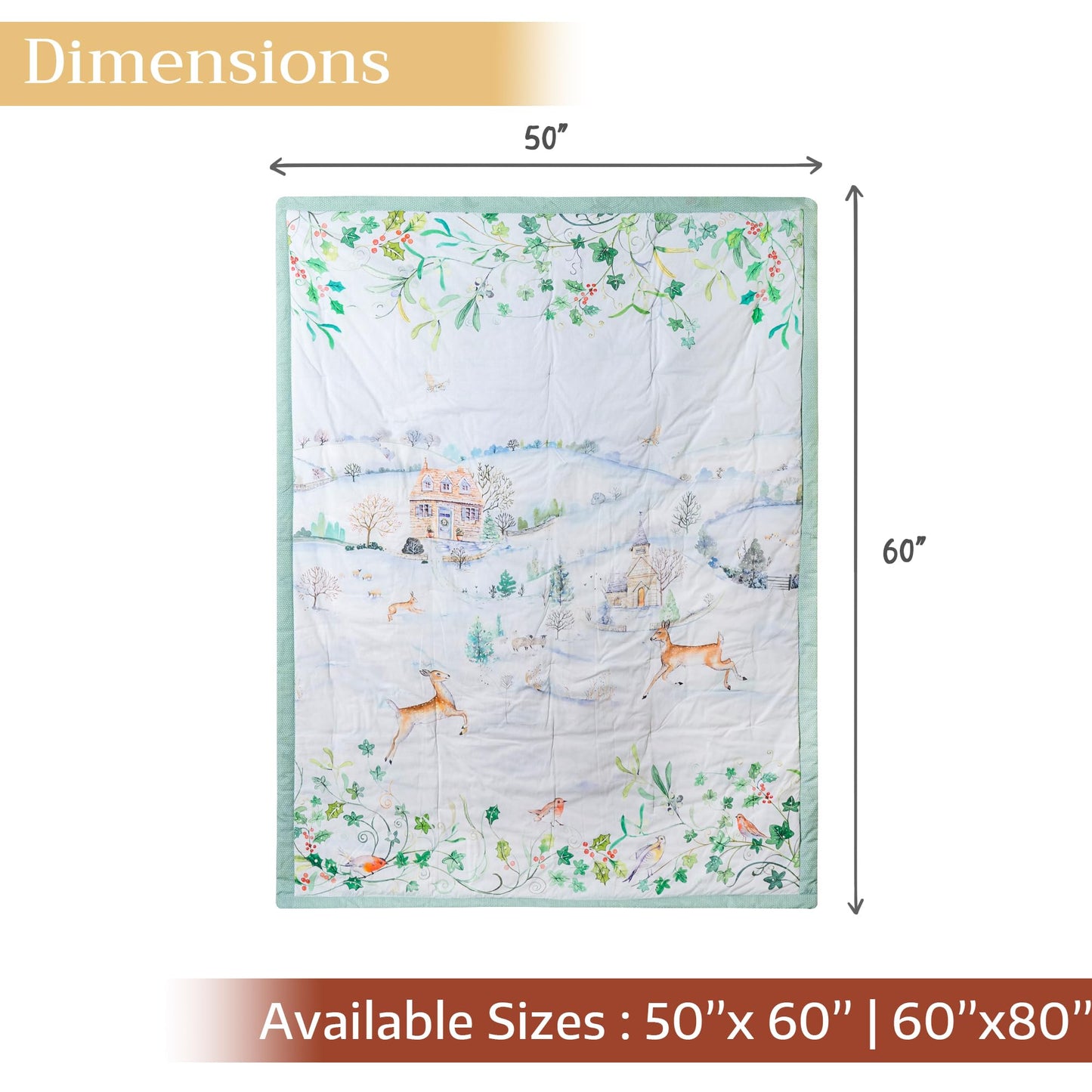 Maison d' Hermine Throw Blanket for Couch Lightweight Soft Warm Breathable Cotton Throw Blankets for Bed Girls Boys Women Men Gift Sofa Travel Living Room Spring Summer (Snowy World, 60" X 80")