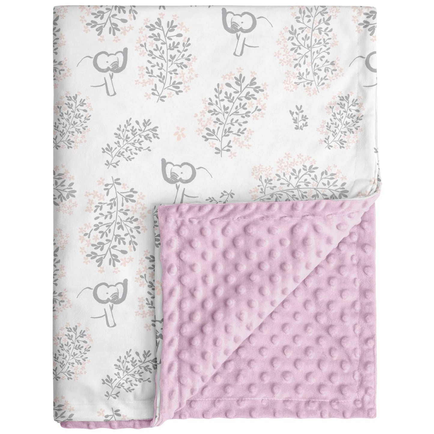 CIVARUA KIDS Baby Blankets for Girls Soft Plush Nursery Minky Blanket Neutral with Print Pink Forest Elephant and Cozy Raised Dotted Fleece Backing, 30 x 40 Inch Double Layer Bed Throws