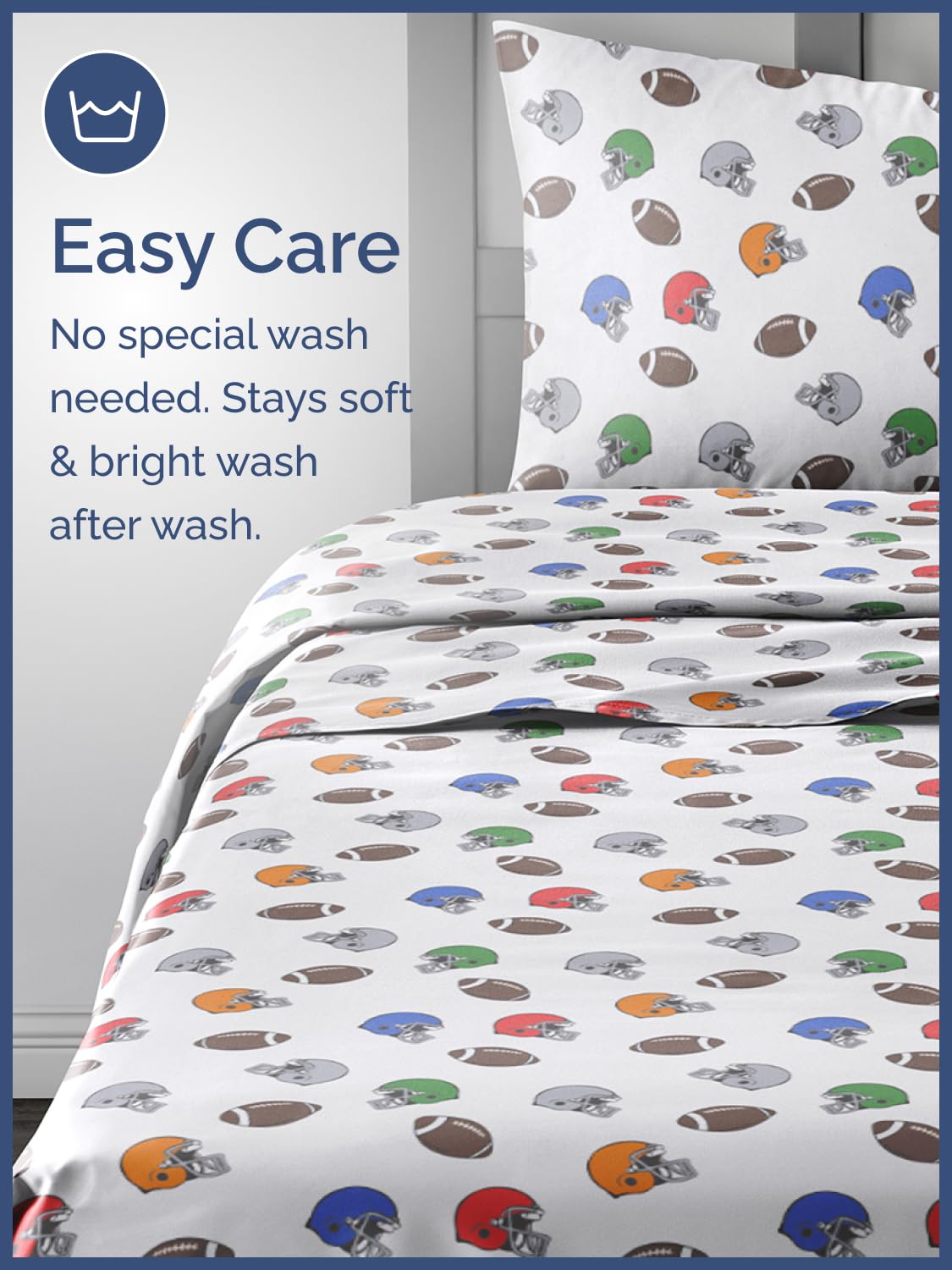 Kids Twin Size Bed Sheet Set - 3 Piece Kids Loft Bed Sheets - American Football Themed bedding - Soft, Cute and Cozy - Breathable & Machine Washable - Helmet Bed Set for Boys, Girls, Teens & Toddlers