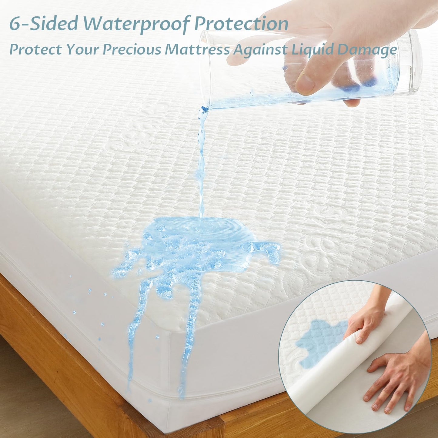 Queen Size Mattress Protector with Zipper - 100% Waterproof Zippered Mattress Cover - Soft & Cooling Noiseless Bed Mattress Covers - Top Removable Mattress Encasement 10-12" Deep