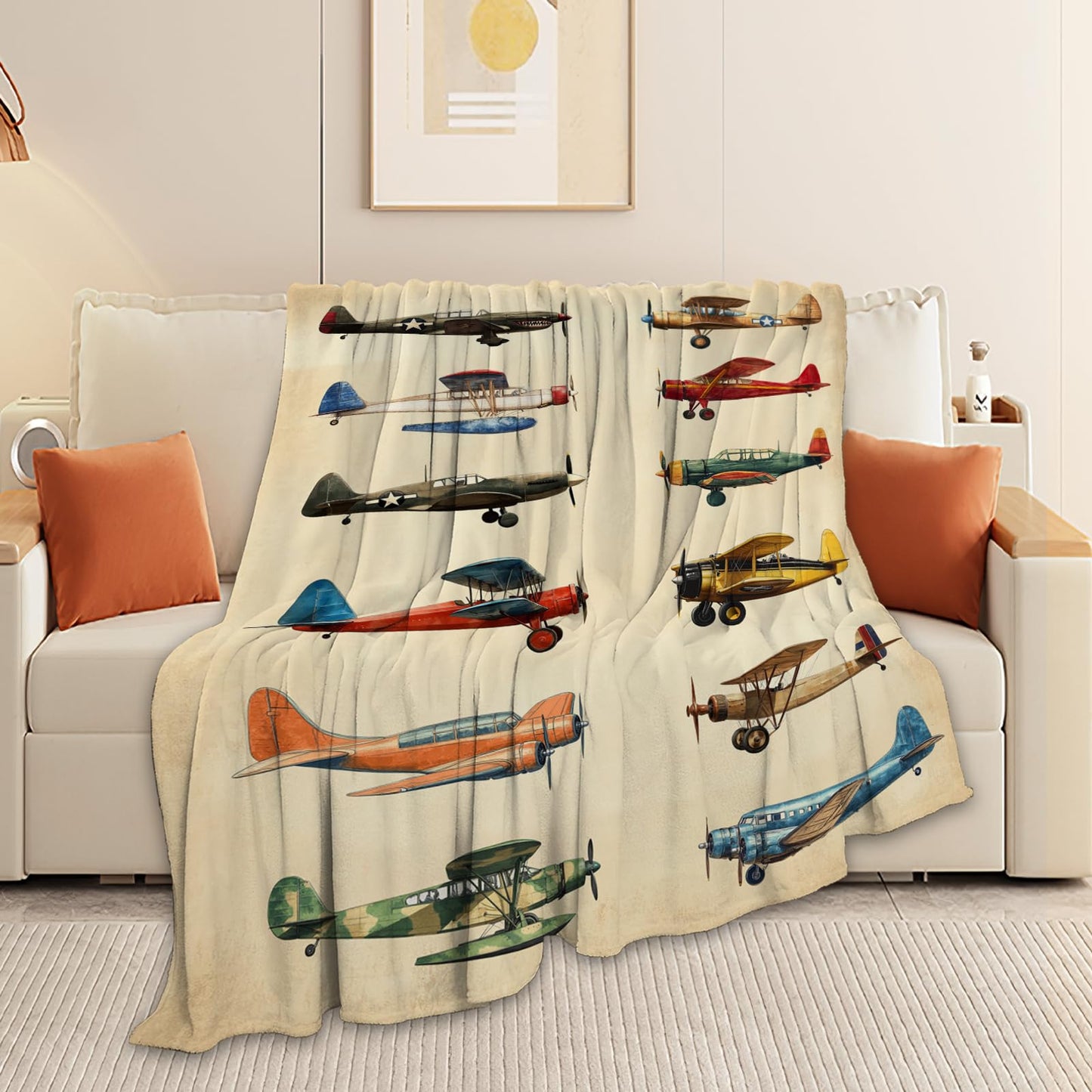 Airplane Blanket, Aircraft Throw Blanket, Travel Blankets, Plane Gifts, Airplane Stuff Fleece Flannel Plush for Women Men Boys Girls Lover Adults Soft Bedding for Sofa Bed Office Home Decor 50"X40"