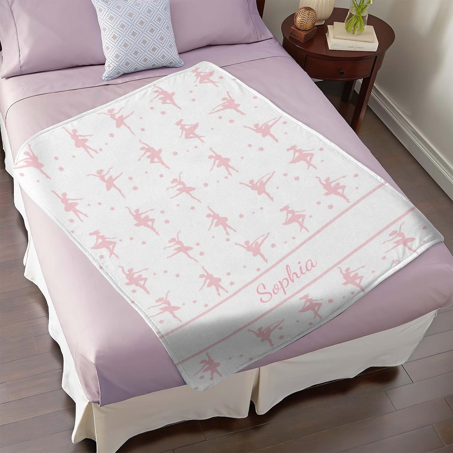 Customizable Blanket Pink Ballet, Add Your Text or Name Personalized Soft Blankets, Dance Recital Gifts for Girls Teens Teacher Team Sofa Chair