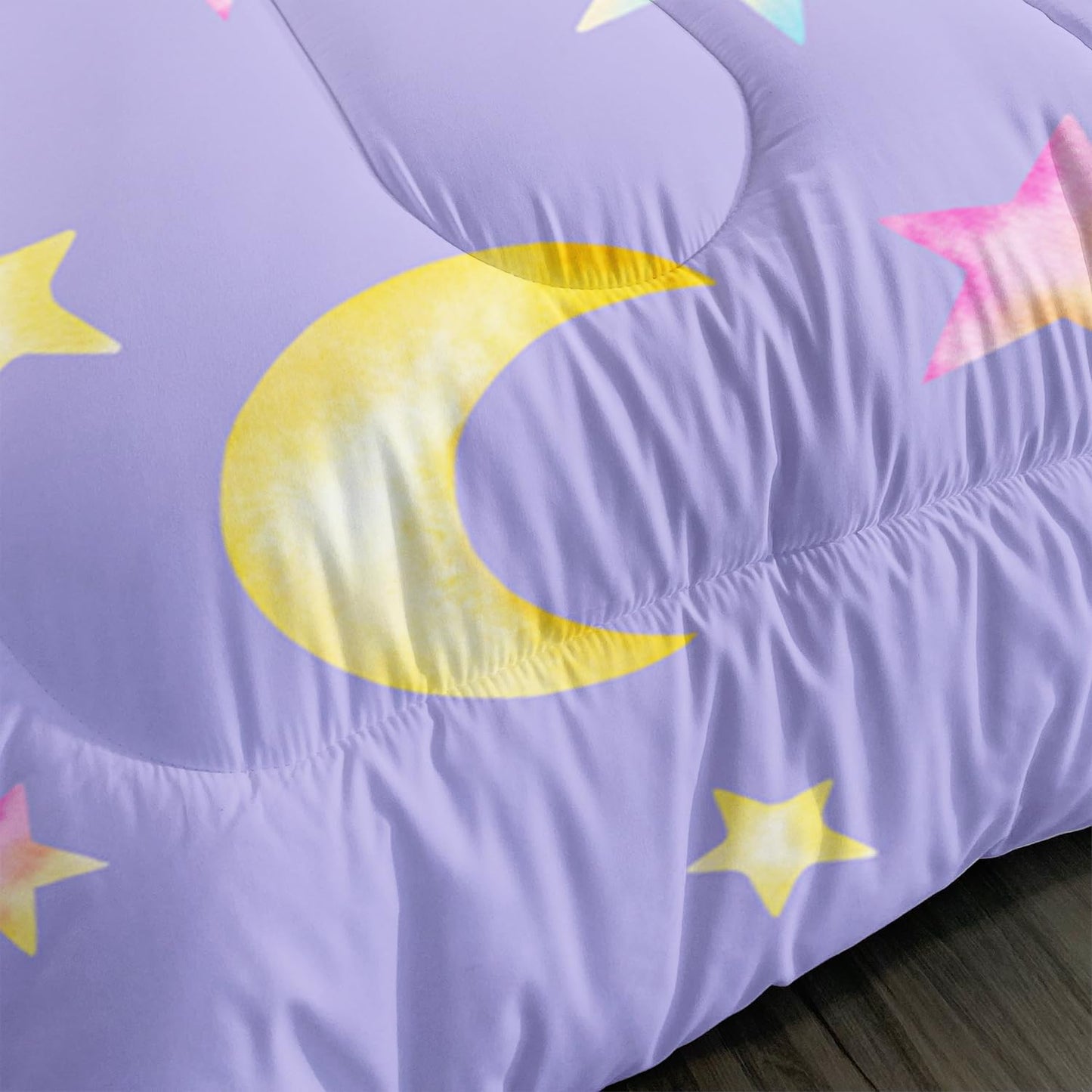 UEVBF Yellow Stars and Moon Comforter Set Queen Size,3 Piece Space Themed Girls Bedding for Kids Room Decor,Soft and Lightweight Bedding Comforter Sets with 2 Pillowcases.