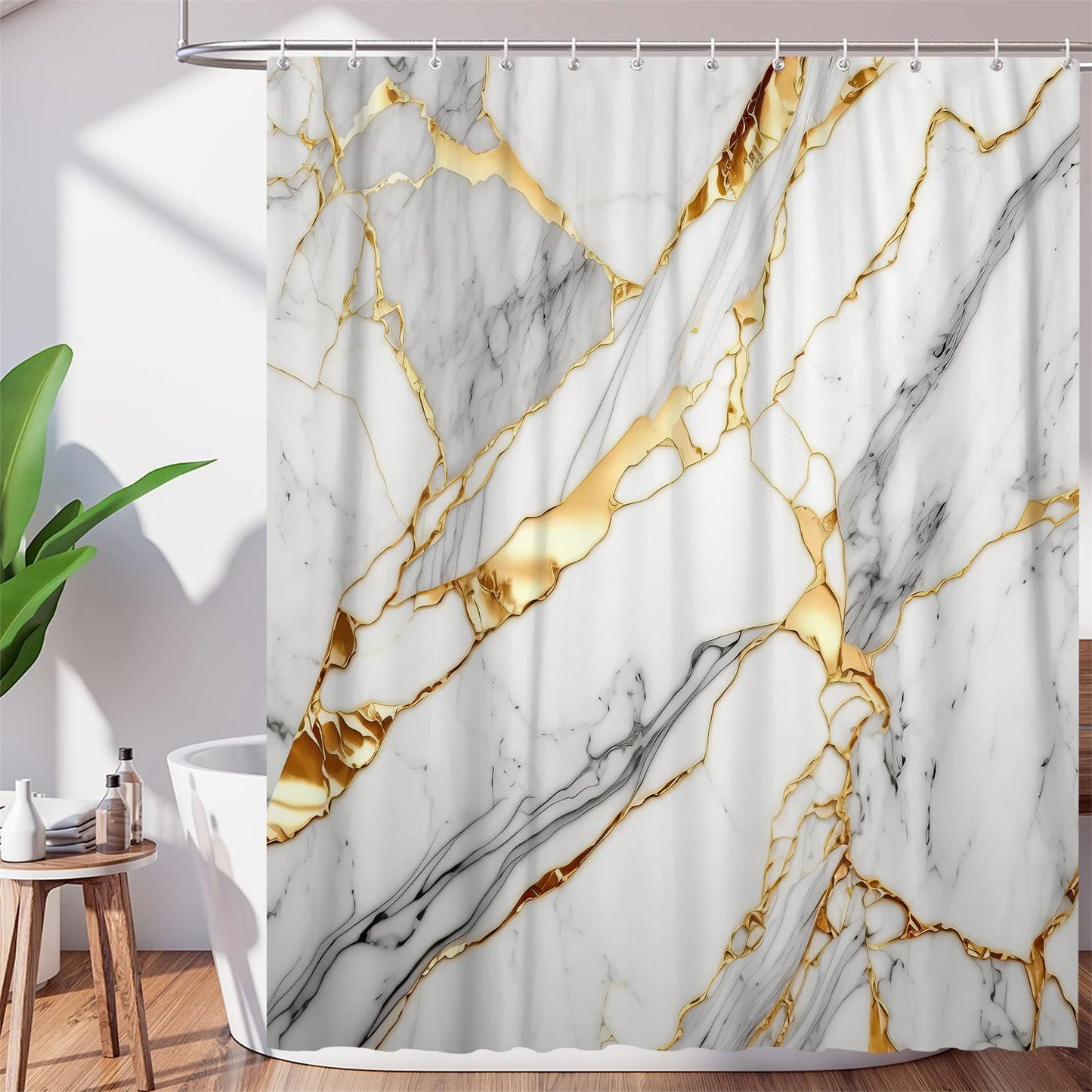 DuriLolly Grey Marble Shower Curtain Abstract Luxury Gold Cracked Granite Texture Ombre Marble Shower Curtains 71x71 inch Modern Aesthetic Bathroom Decor Waterproof Fabric Curtains Include Hooks