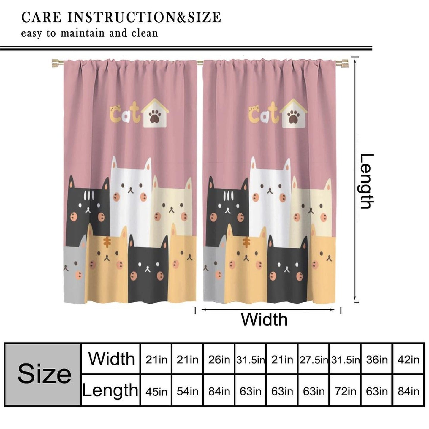 Cat Blackout Curtains Colorful Funny Cute Cartoon Animal Cat Modern Simple Art Kids Girls Boys Women Bedroom Living Room Bathroom Kitchen Rod Pocket Decoration Window Drapes 2 Panels W21xL45in