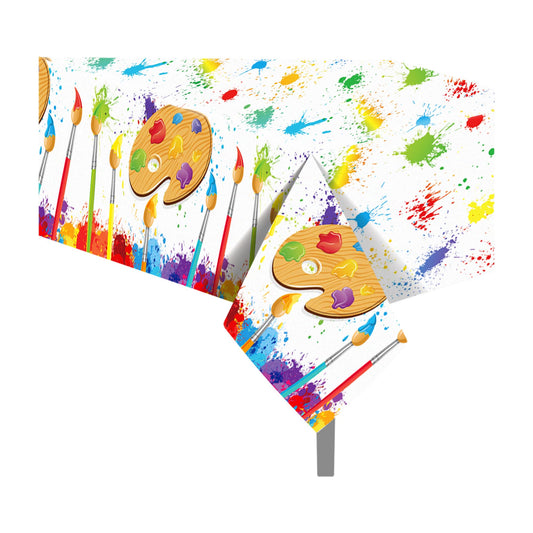 CC HOME 1Pc Watercolor Painting Party Plastic Tablecloth 54 x 87 Inch Long Table Cover, Artistic Painting Party Tablecover for Art Draw Theme Kids Baby Shower Birthday Dinner Picnic Kitchen Event