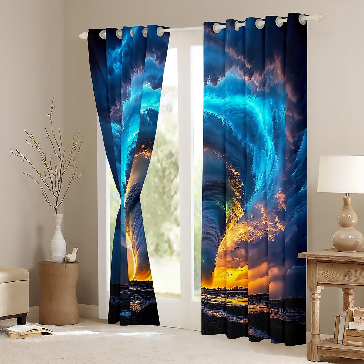 Erosebridal Aqua Tornado Curtains 38" Wx45 L,Boys Tornados Window Curtains Drapes for Kids Teens Adults,Natural Weather Theme Room Decor for Storm Chaser