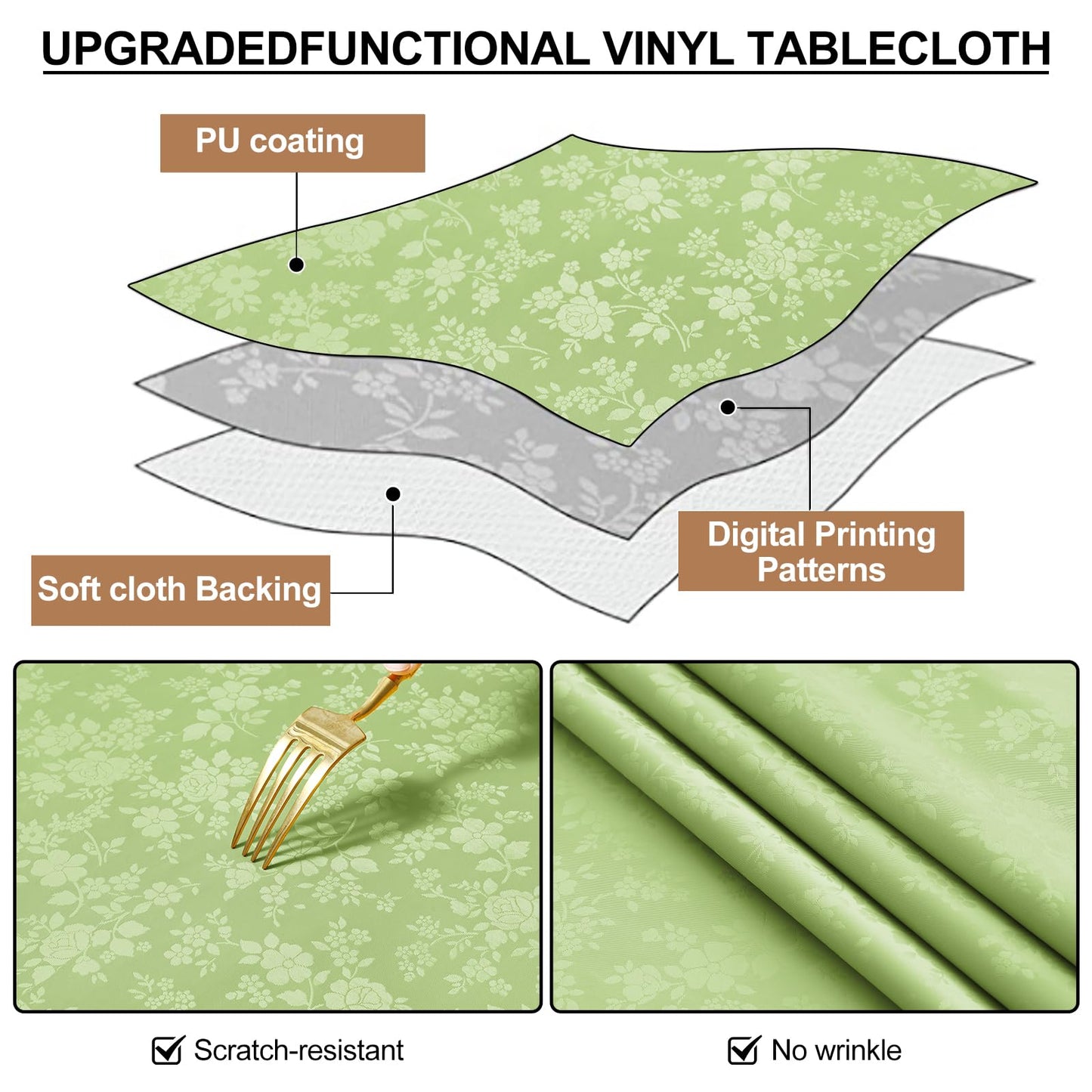 Smiry Rectangle Table Cloth, Waterproof Heavy Duty Vinyl Tablecloths, Wipeable Washable Table Cover for Kitchen and Dining Room (Sage Green, 60" X 120")