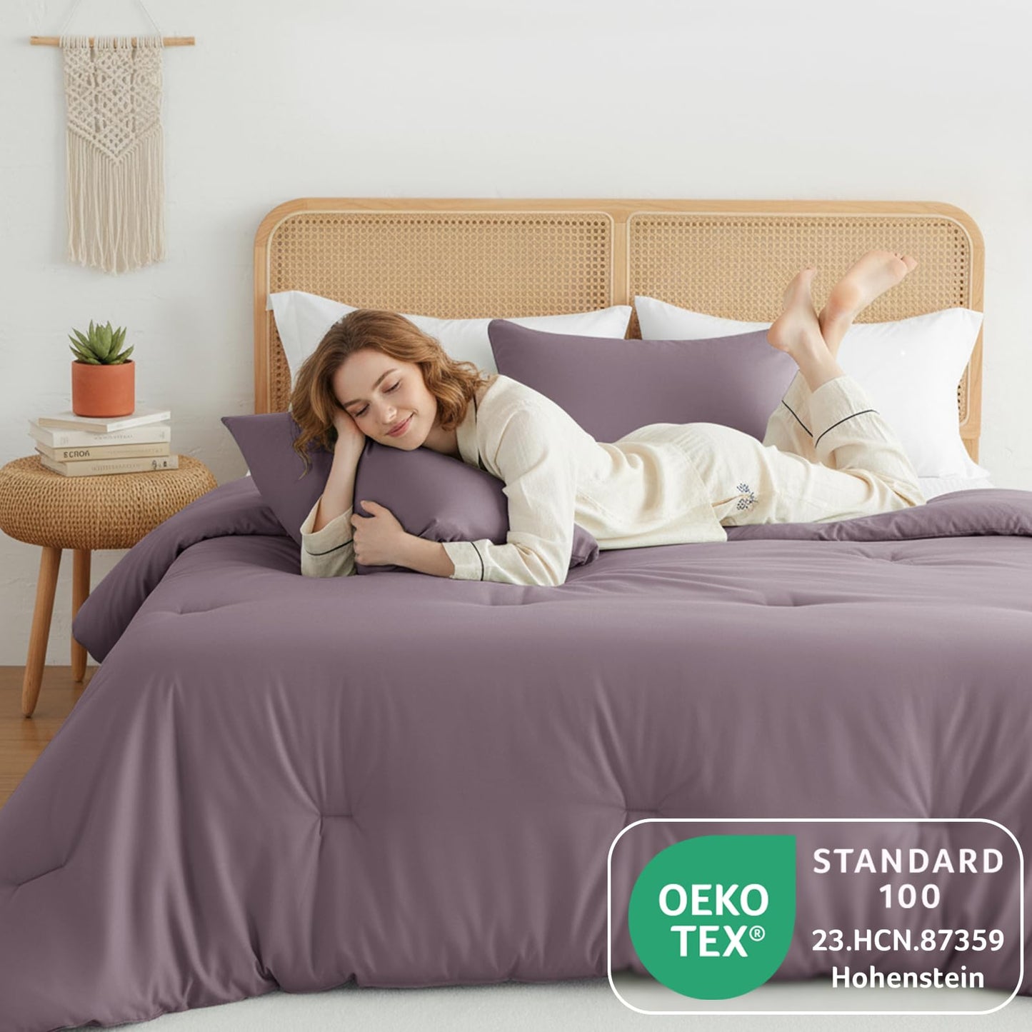 HIMEET King Size Comforter Set 3 Piece, 270GSM Down Alternative Fill, Oeko-TEX Certified, Quilted with 8 Corner Ties, All Season Bedroom Bedding with 2 Pillowcases, Dusty Purple
