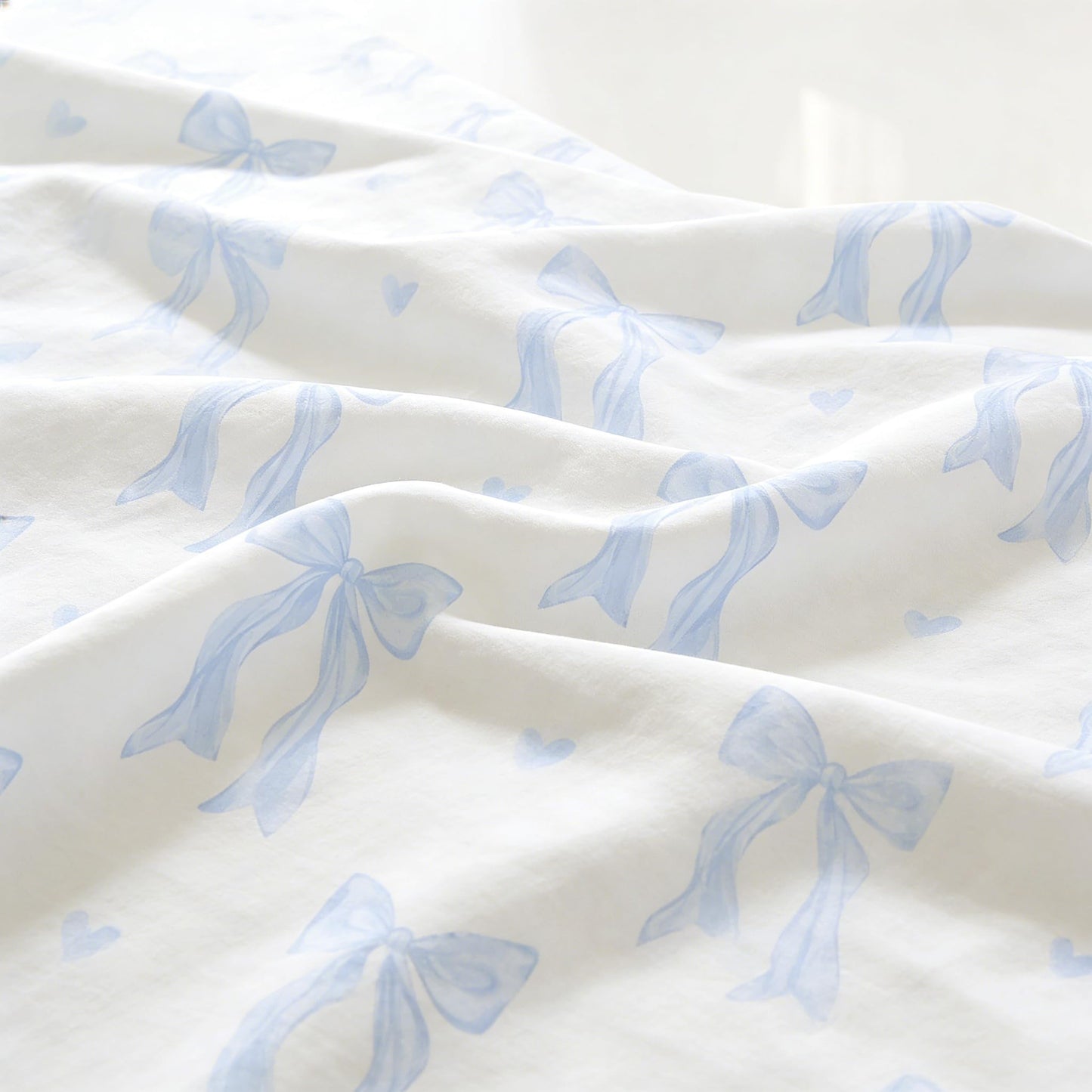 Sedefen Blue Bow Duvet Cover, 3 Pieces Cute Heart Pattern Bedding Set, Reversible Coquette Aesthetic Bowknot Love Printed Duvet Cover Set for Girls Bedroom, All Season