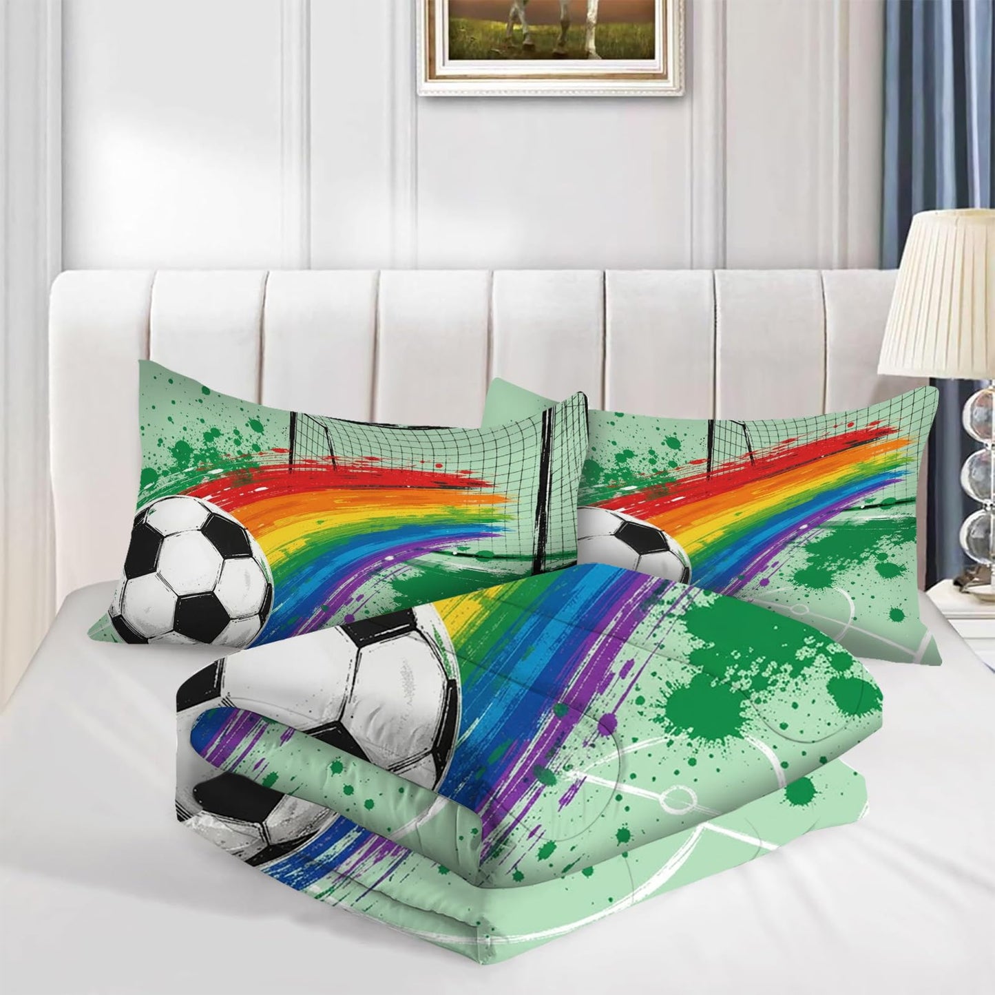kxry Soccer Comforter Set King Size Graffiti Splash Sport Bedding for Boys
