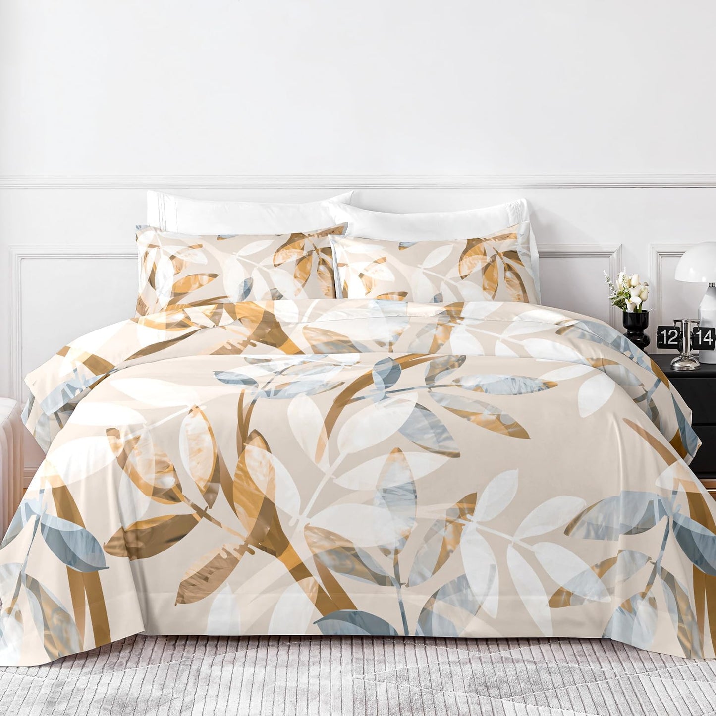 HCORA Floral King Size Sheets Set, Luxury 1800TC Hotel Quality Double Brushed Microfiber Deep Pocket Bed Sheets, Ultra Soft, Breathable and Cooling, 4PC, King