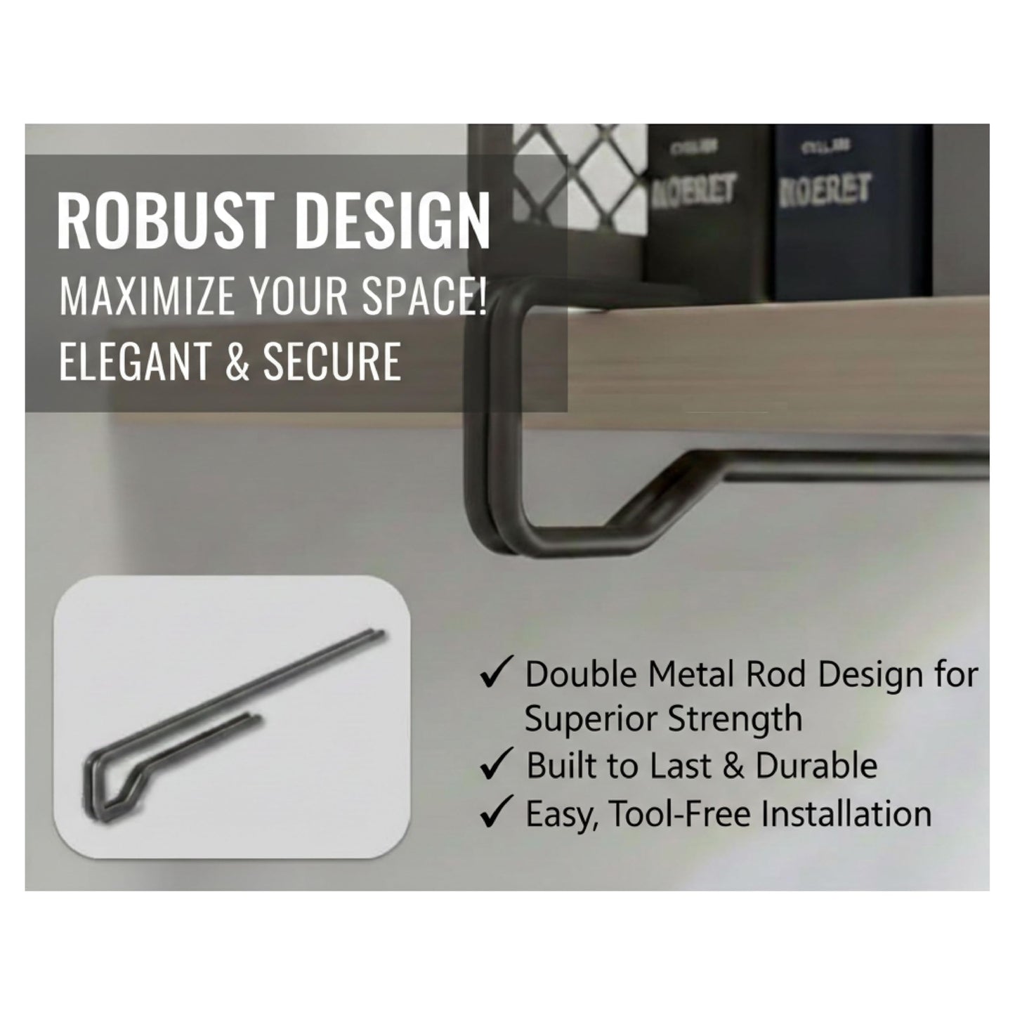 Nexu 6-Pack Metal Mesh Shelf Dividers for Closet Organization, Ultra-Stable Under-Shelf Hook Design, Matte Non-Slip Heavy Duty Purse & Handbag Organizer for Shelving, Kitchen, Office Grey
