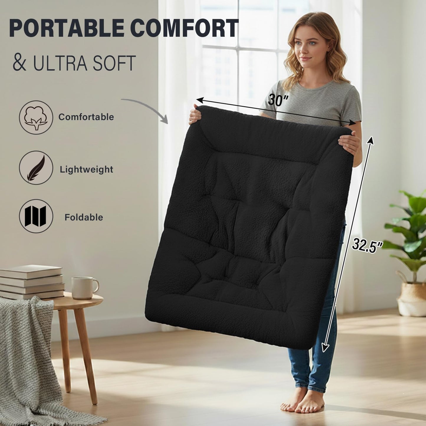 Tiita Comfy Folded Chair, Soft Faux Fur Oversized Folding Accent Chair, Lazy Chair for Teens Adults, Metal Frame Moon Chair for Bedroom, Living Room, Dorm Rooms