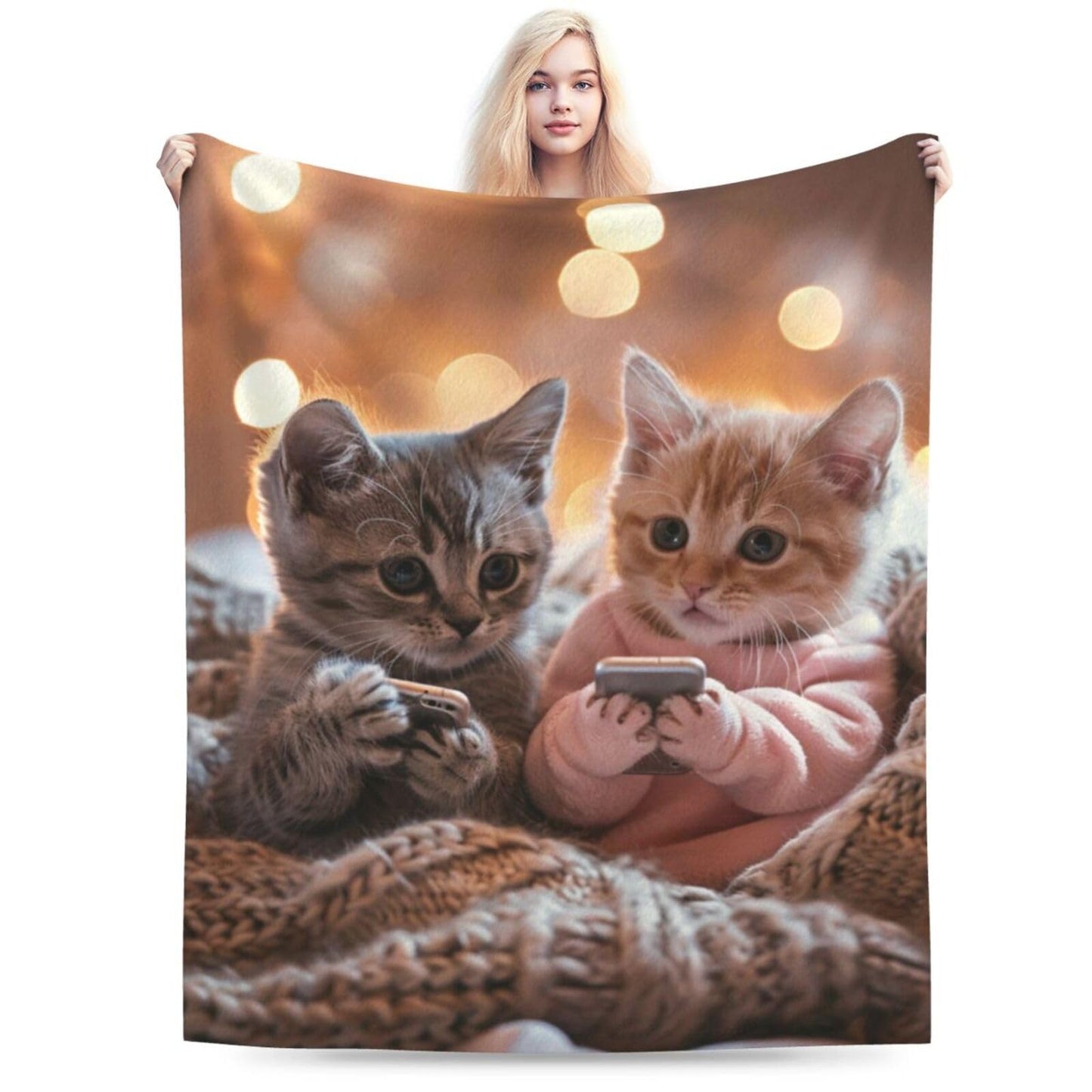 Qycazzw Adorable Cat Blanket Gifts for Women Girls Kids, Cute Kittens Throw Blankets, Soft Cozy Flannel Throws for Sofa Couch Bedroom Decor 50x60in