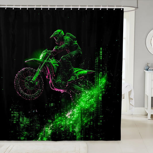 Feelyou Kids Dirt Bike Bathroom Shower Curtain Set Racing Motocross Rider Bath Curtain Boys Girls for Motorbike Shower Curtain Extreme Sports Teens Bathroom Accessories Bedroom Decor 72"x84"