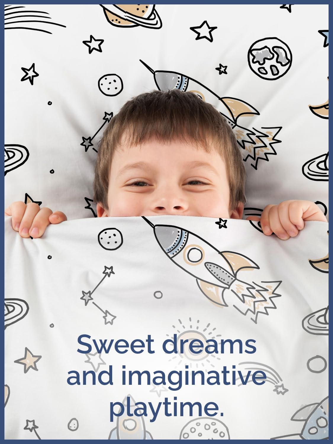 Kids Queen Size Bed Sheet Set - 4 Piece Kids Loft Bed Sheets - Space Galaxy Theme bedding - Soft, Cute - Breathable and Machine Washable - Spaceship Rocket Bed Set for Boys, Girls, Teens and Toddlers