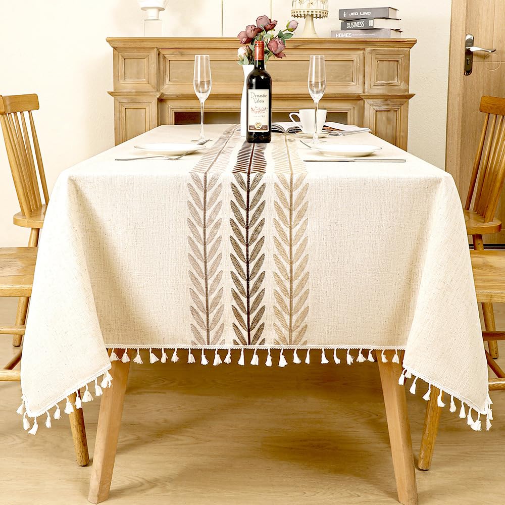 Pahajim Rectangular Cotton Linen Tablecloth Waterproof Wrinkle Resistant Rustic Style Table Cloth Elegant Farmhouse Table Cover for Dining Kitchen Outdoor Picnic,55''x71'',4-6 Seats