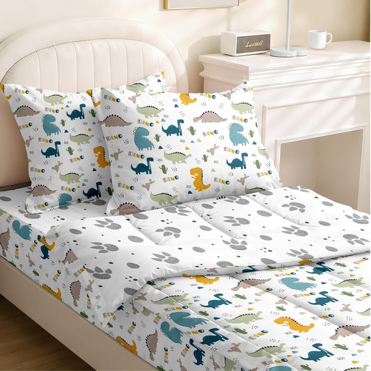 Yadangxiawa Kids Comforter Set,Zipper Bedding Twin for Boys,Dinosaurs Printed Comforter Set with Paw Fitted Sheets and Pillowcases for All Season(Dinosaurs Twin)