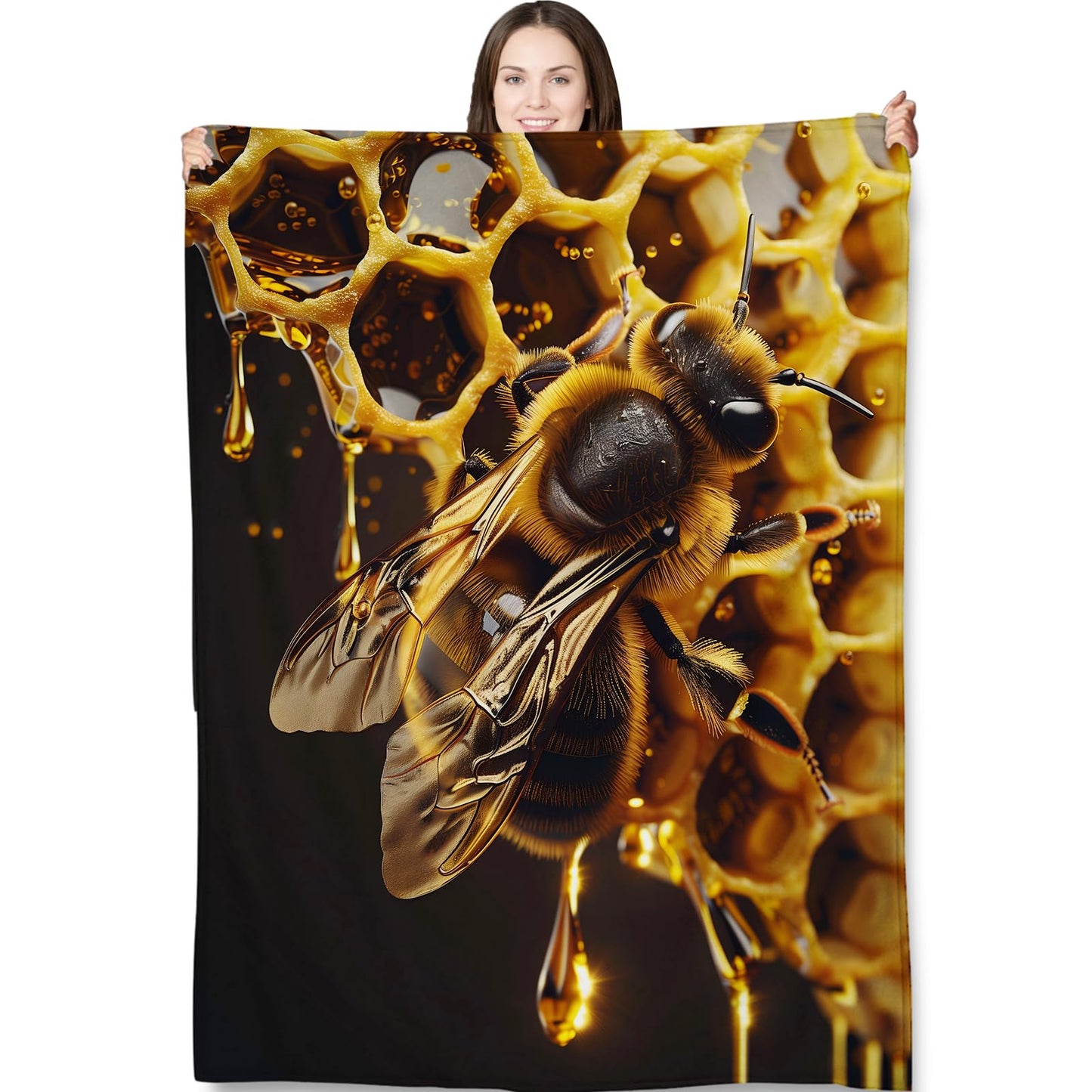 Turamurra Honey Bee Throw Blanket 50"x60", Nature-Inspired Blankets for Living Room Bedroom Decor, Warm Flannel Plush Gifts for Bee Lovers Adults Kids