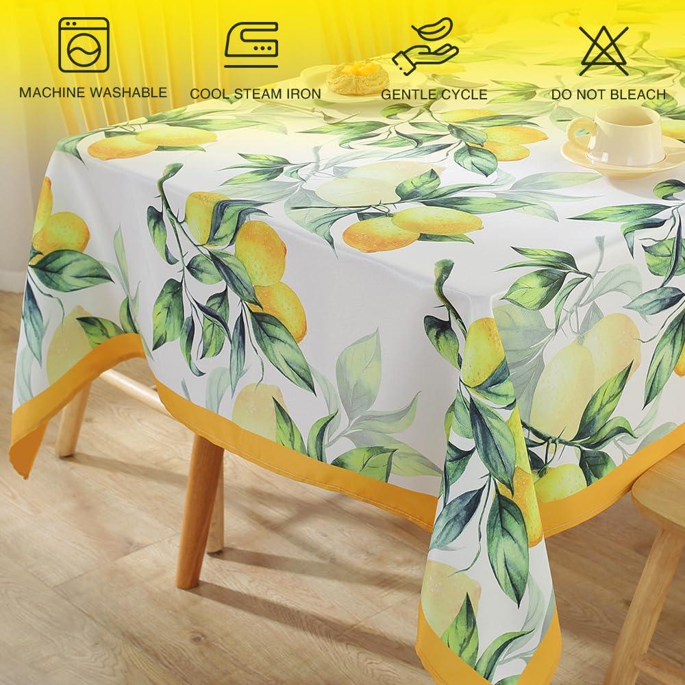 MATIRUG Summer Tablecloth for Rectangle Table 52"x70",Lemon Fruit Floral Table Cloths,Washable Spillproof French Fabric for Indoor Outdoor Camping Picnic