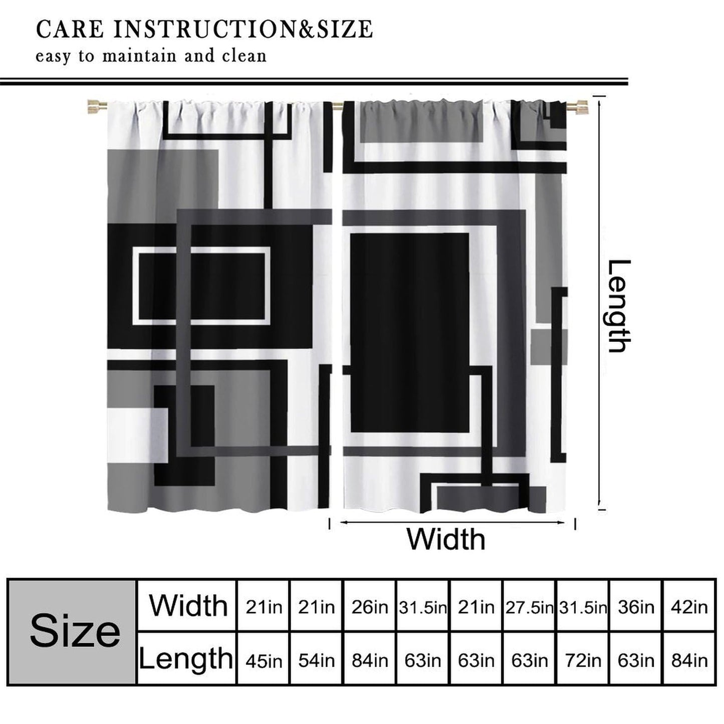 Black and White Curtains Modern Geometric Gray Abstract Black and Grey Blackout Rod Pocket Curtains for Bedroom Living Room Kitchen Decor Thermal Insulated Window Drapes 2 Panel Set 42x45 Inch