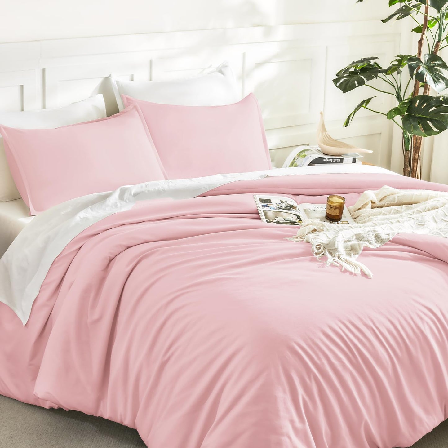 Litanika Pink Comforter Set King Size, 3 Pieces Aesthetic Soft Solid Bedding Comforter Set, All Season Bed Set (104x90In Comforter & 2 Pillowcases)